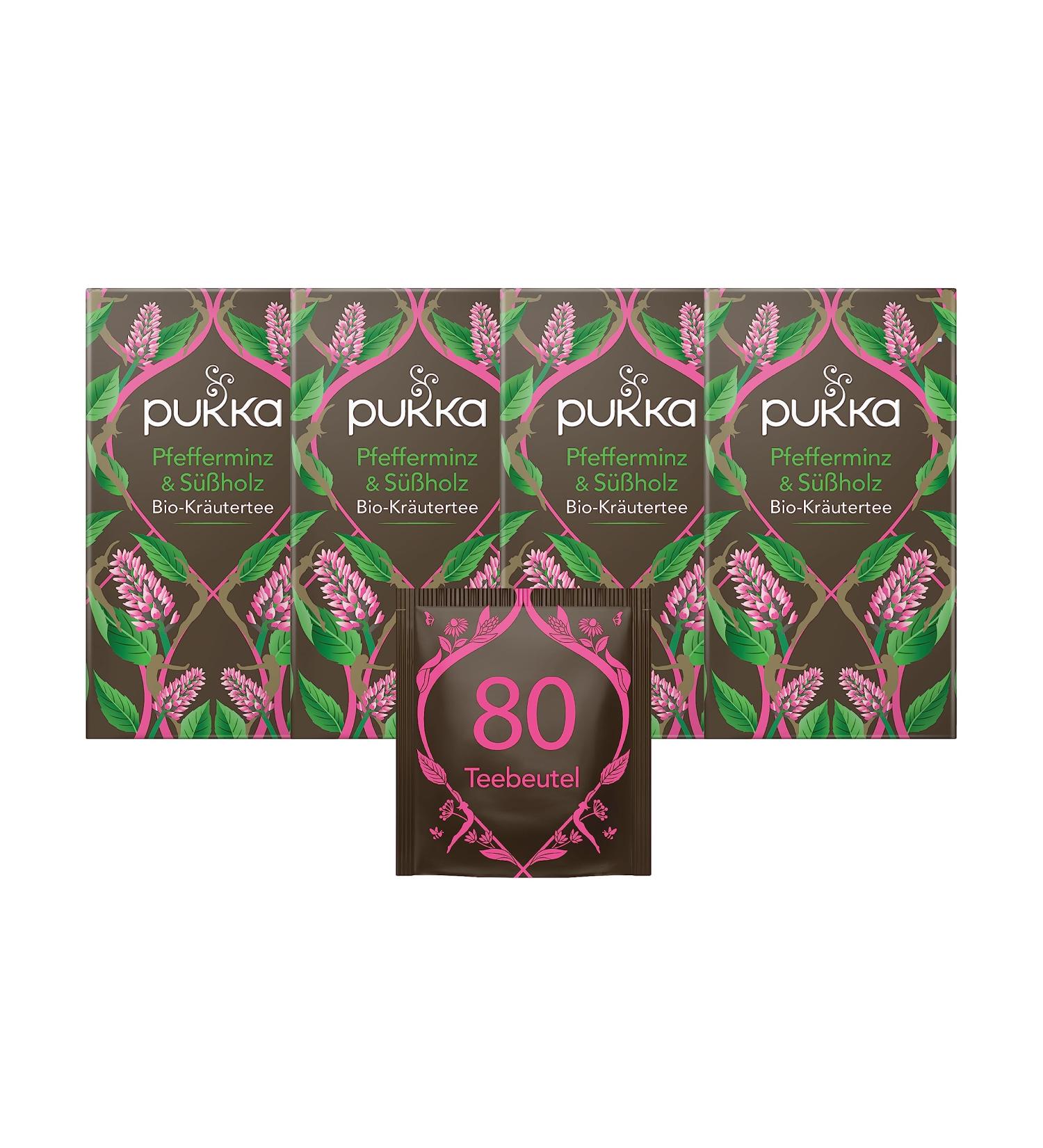 Pukka Organic Herbal Tea Peppermint & Liquorice | After Meals Mint Tea | Pack of 4 | 80 Tea Bags - Buy Online Worldwide - Buy Online on GoSupps.com