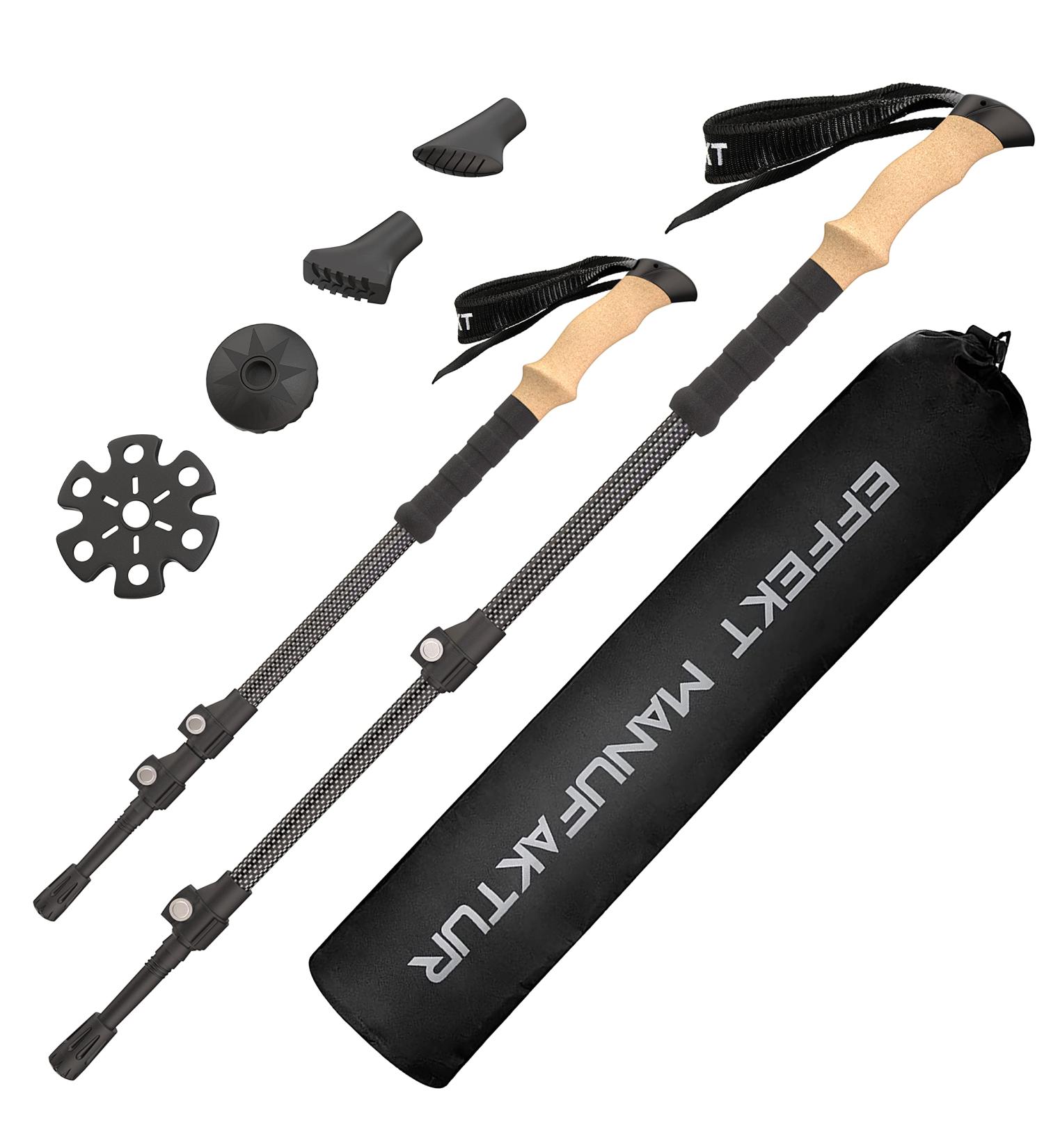 Effect Manufaktur Premium Carbon Hiking Sticks - Lightweight 225g Adjustable 53-135 cm Cork Handle Telescopic & Foldable for Nordic Walking - Ideal for Men & Women - Buy Online on GoSupps.com