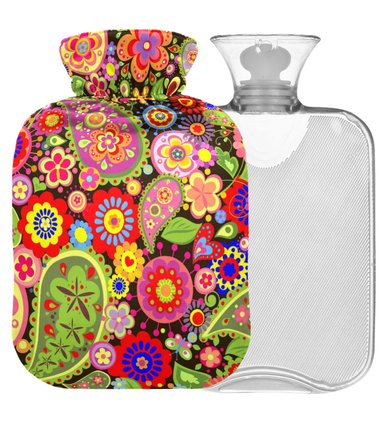 Naanle Colorful Flower Hot Water Bottle with Cover - 2L Large for Menstrual Cramps Pain Relief & Therapy - Buy Online on GoSupps.com