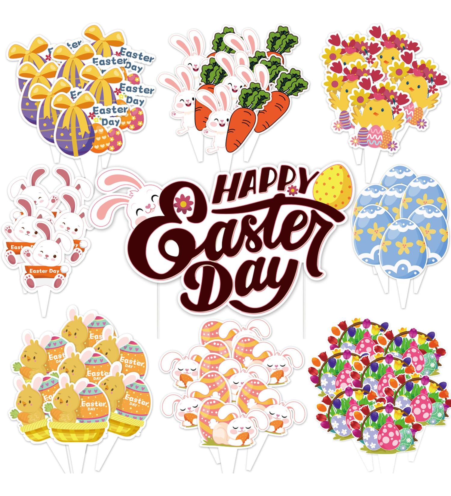 Easter Cupcake Toppers 73pcs Colorful Easter Egg Bunny Chicks Cake Decorations for Happy Easter Theme Party Supplies Kids Birthday Decorations - Buy Online on GoSupps.com