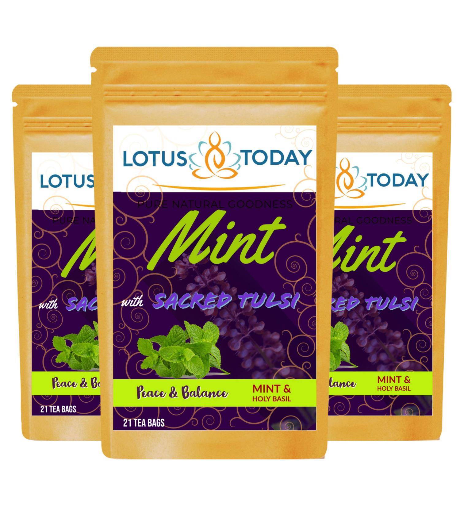 lotustoday Mint Herbal Tea Refreshing Spearmint Peppermint & Holy Basil Fresh Mint Tea Bags (63 Tea Bags)