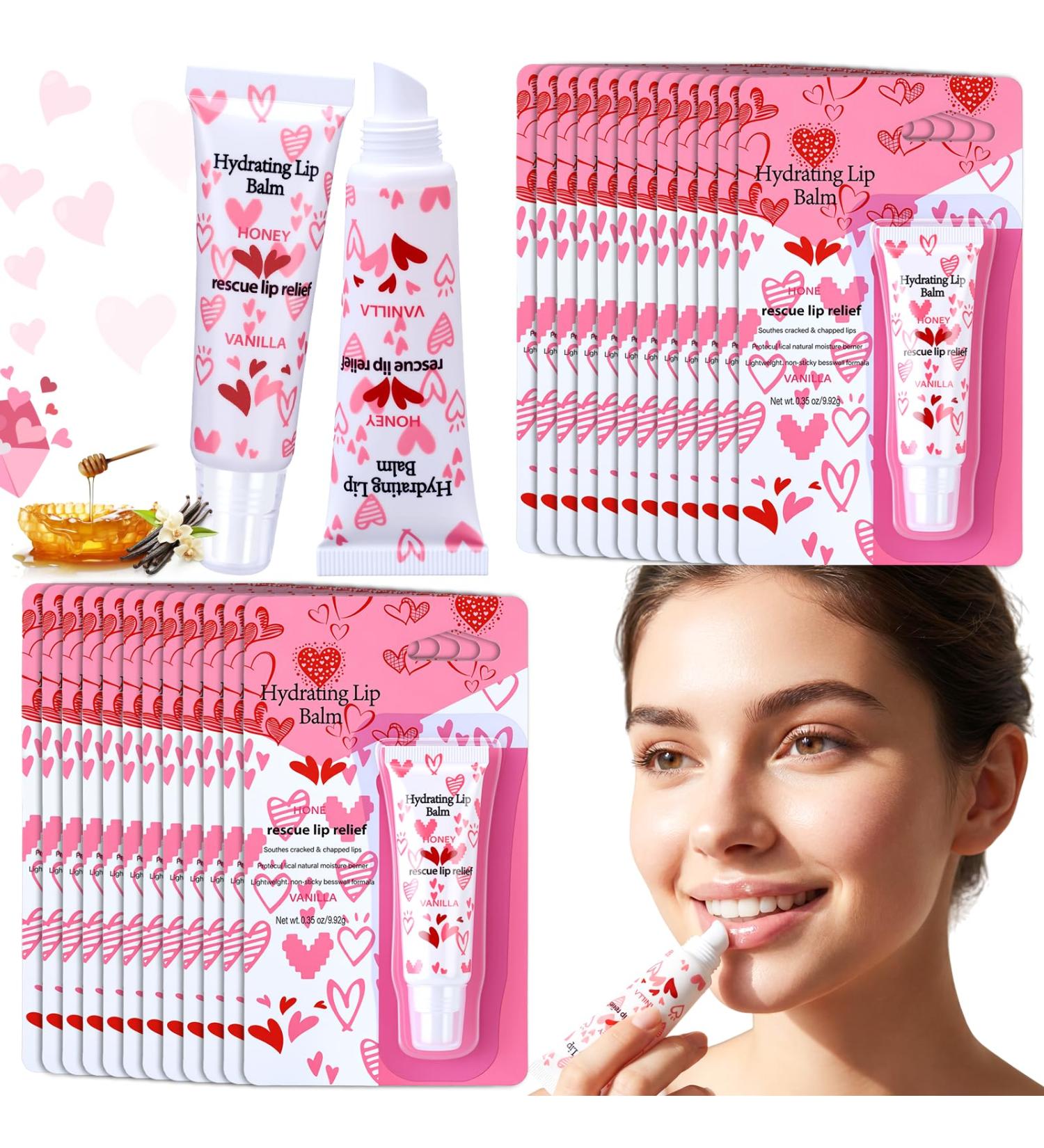 Leelosp 24 Pcs Valentine's Day Lip Balm Galentine's Gifts Bulk Honey Vanilla Lip Balm Conversation Heart Hydrating Natural for Dry Cracked Lips Women Valentines Gifts Bulk for Her - Buy Online on GoSupps.com