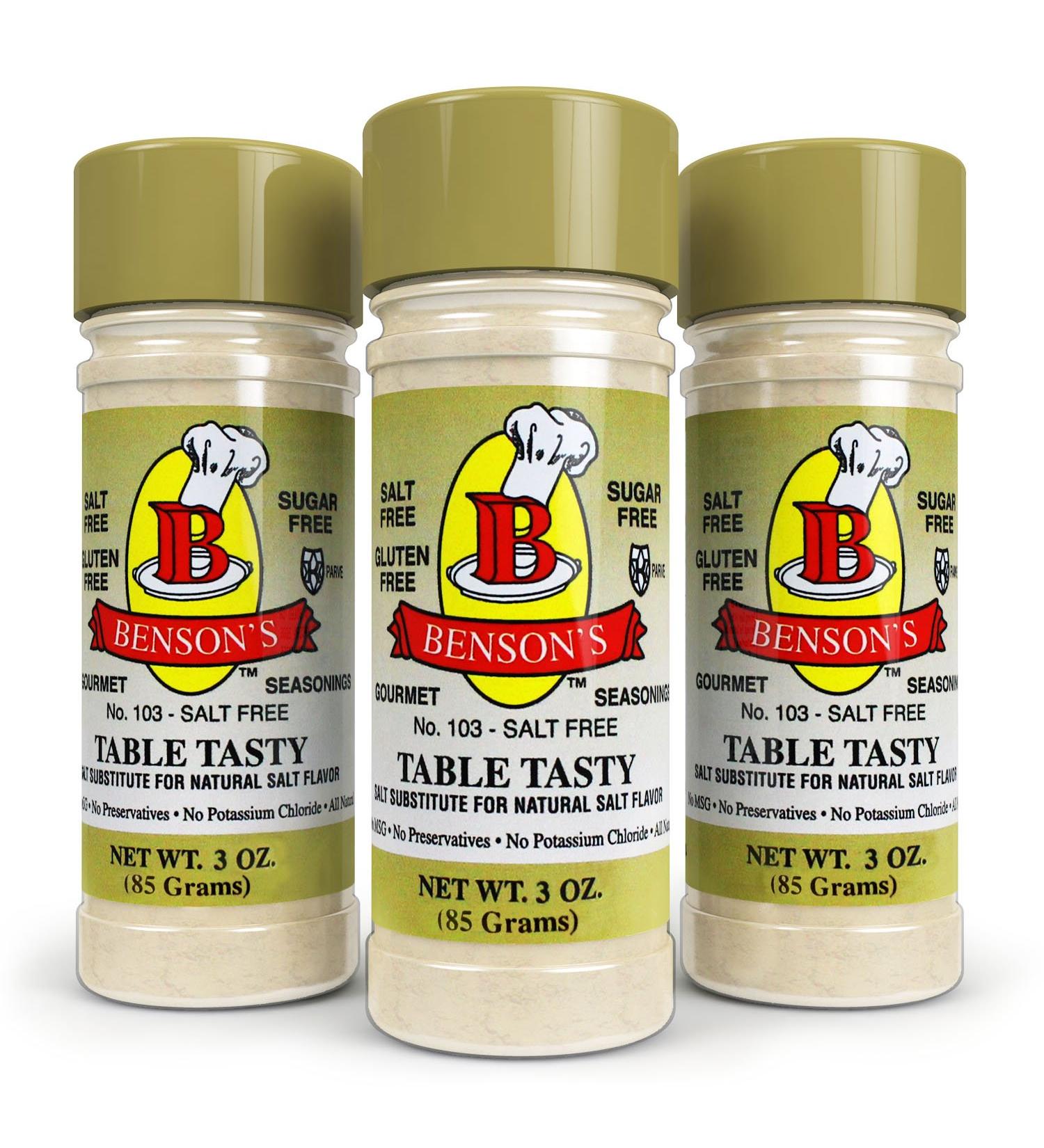 Bensons 3-Pack Table Tasty Salt Substitute - No Potassium Chloride - No Bitter After Taste - Sodium-Free Alternative - 3oz (Pack of 3) - Buy Online on GoSupps.com