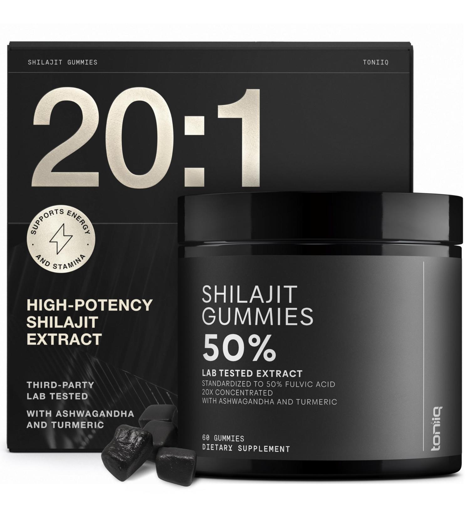 Shilajit Gummies for Men - 50% Fulvic Acid - Extra Strength 8750mg Equivalent - with Turmeric & Ashwagandha Extract - Third-Party Lab Tested for Purity & Potency - 60 Gummies 60 Count (Pack of 1) - Buy Online on GoSupps.com