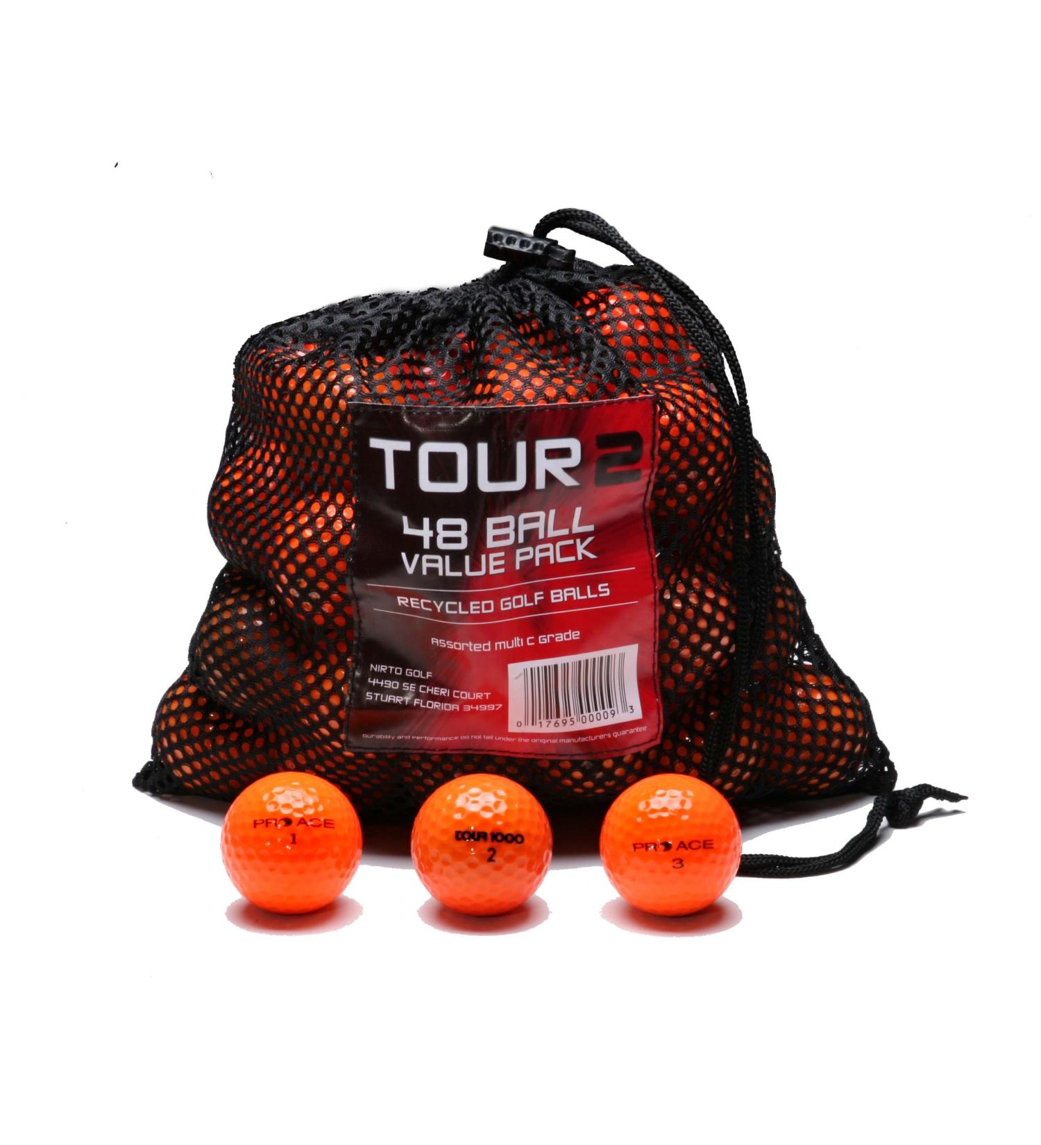 Various Brands Recycled B Grade Golf Balls in Mesh Bag (48 Pack) Optic Orange Mixed