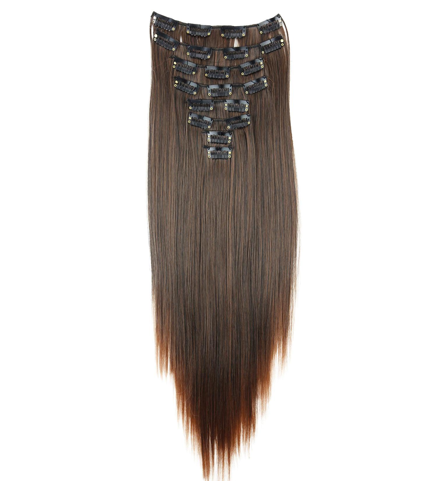 CAISHA by PRETTYSHOP XXL 24 Brown Mix Clip In Extensions 8 Pieces Set | Straight Hair Extension Hairpiece CES20 - Buy Online on GoSupps.com