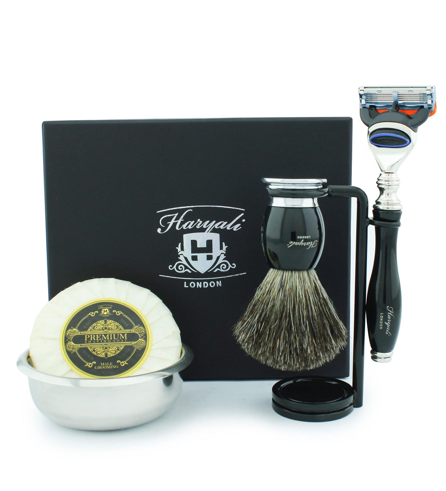 5 Pc Men's Shaving Kit - Edge Razor Badger Hair Brush Stand Soap & Bowl | Perfect Grooming Set for Men - Buy Online on GoSupps.com