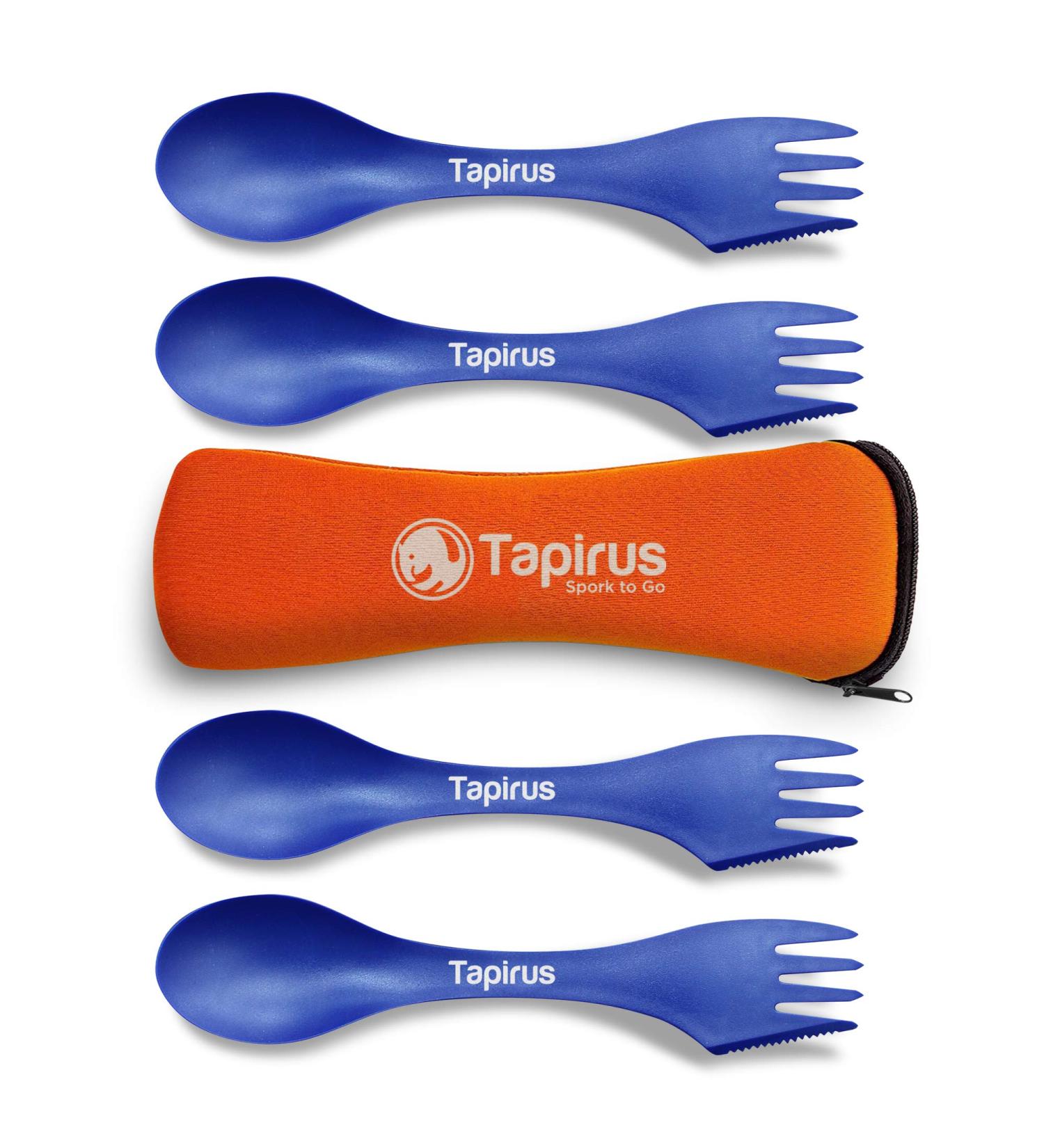 Tapirus 4 Blue Spork Set - Durable BPA Free Spoon, Fork, and Knife Combo Utensils in Carrying Case - Ideal for Camping, Hunting, Outdoor Activities - Buy Online on GoSupps.com