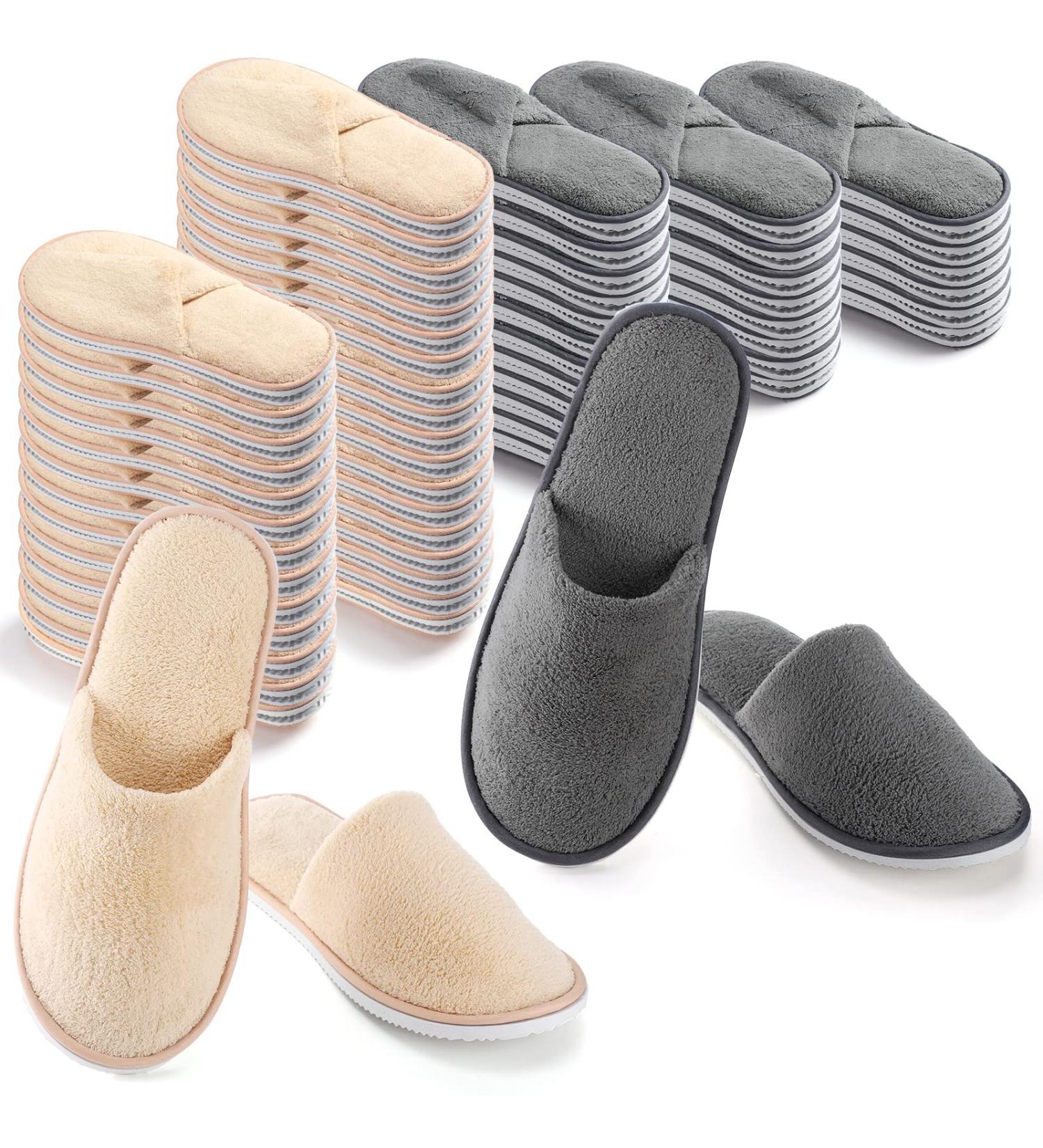 Coume Pairs Spa Slippers - Bulk Coral Fleece Non Slip Closed Toe Hotel Slippers for Guests - Unisex Indoor Disposable Slippers - Ideal for Home, Bedroom, Travel - 2 Colors - Buy Online on GoSupps.com