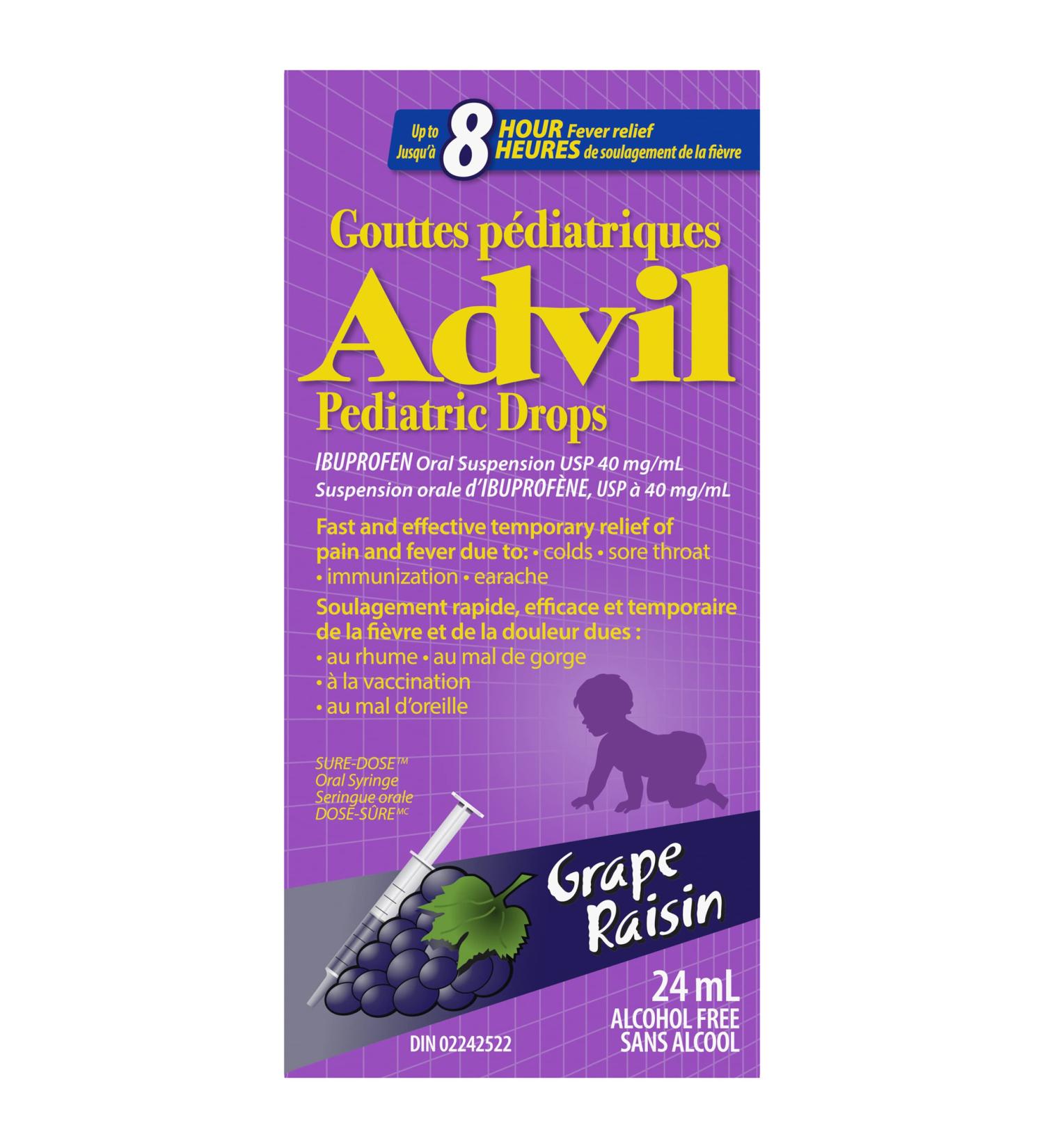 Advil Pediatric Drops Fever and Pain Reliever for Infants Grape Flavour 24 mL 24 ml (Pack of 1) Grape - Buy Online on GoSupps.com