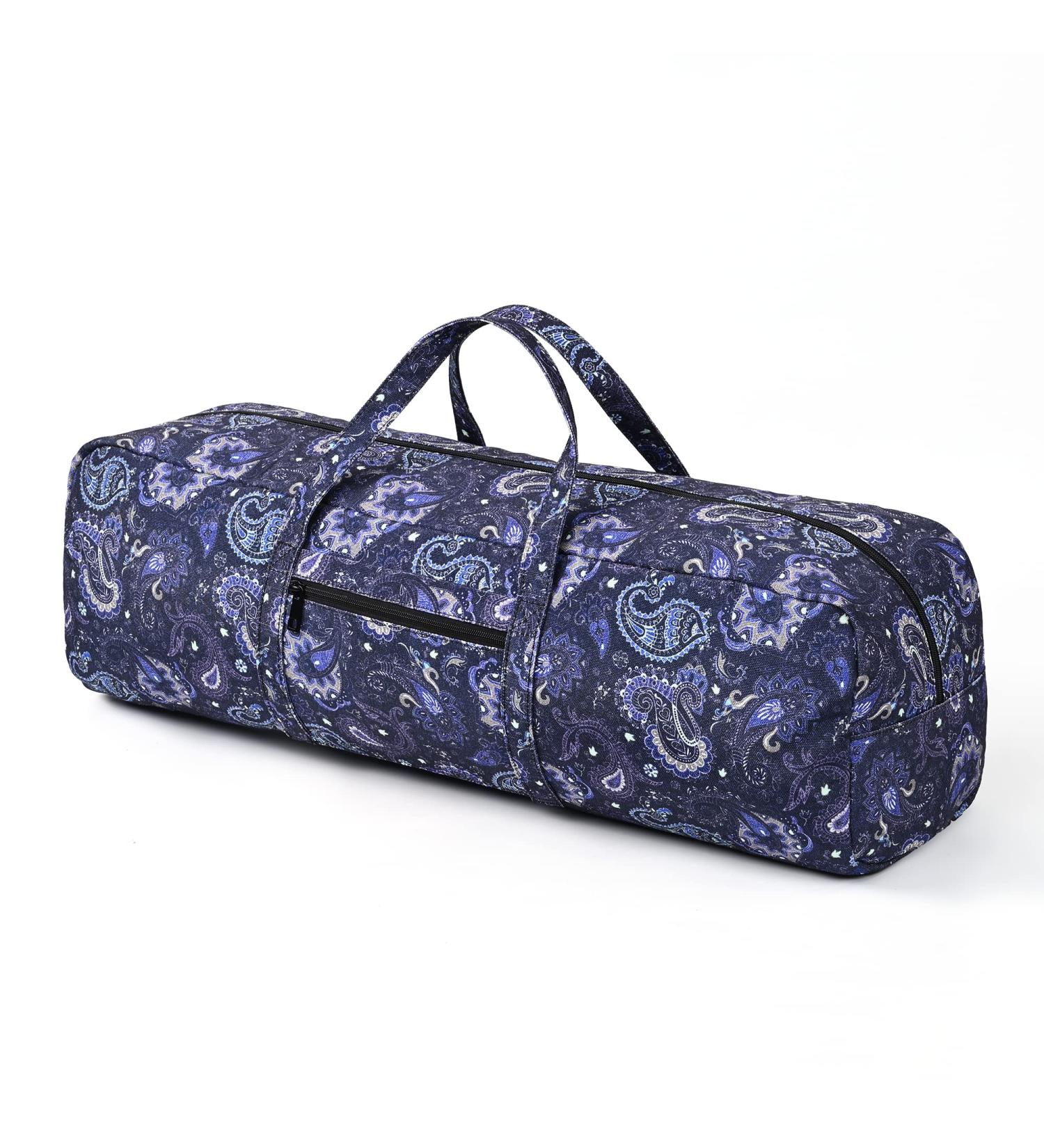 Boulder Bee Yoga Mat Bag - Large Carrier with Wet Pocket, Gym Tote for Women | Blue Cashew Flower Design | Yoga Gifts - Buy Online on GoSupps.com