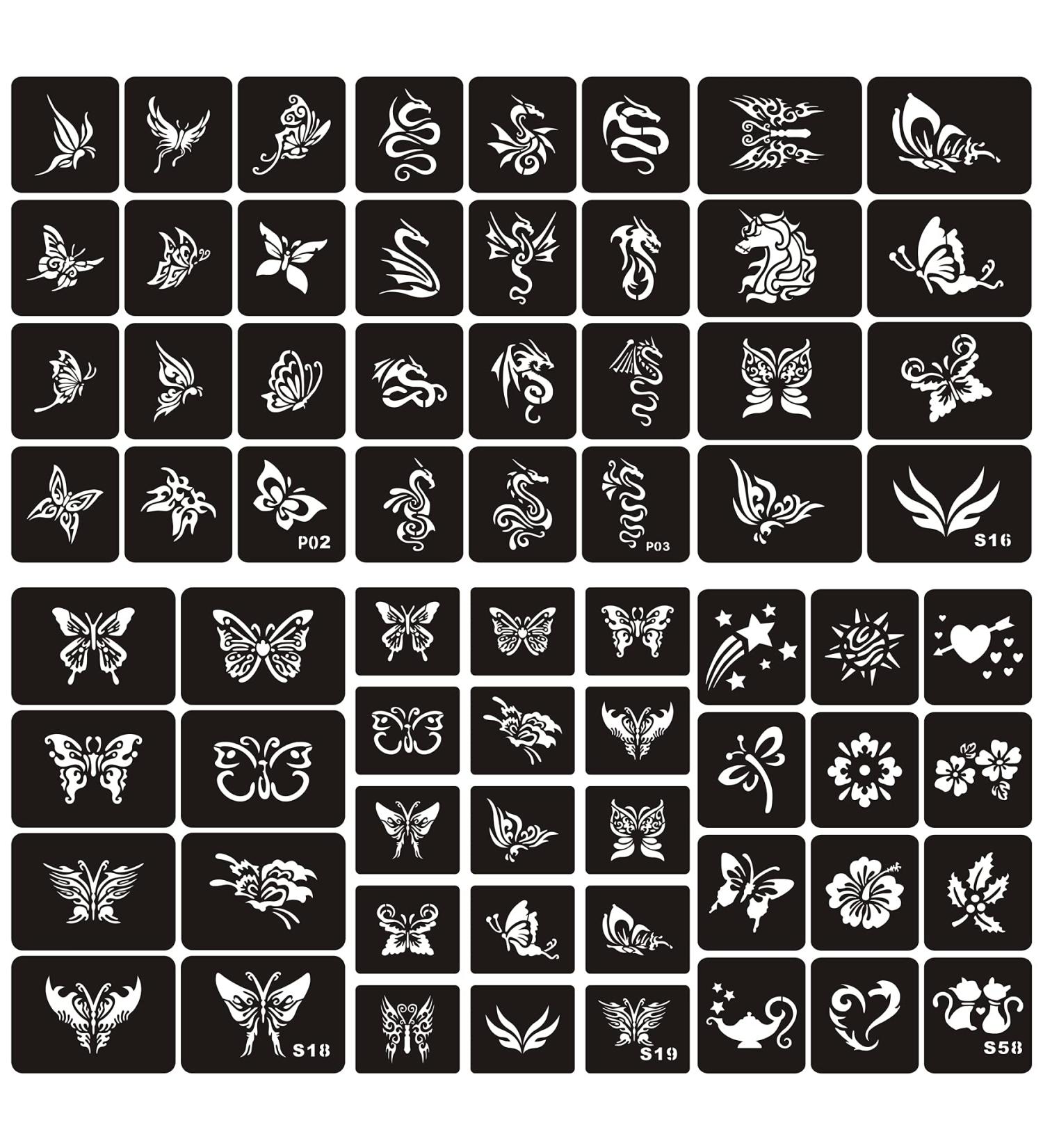 Kotbs 6 Sheets Temporary Tattoos Stencils for Kids Girls  67pcs Butterfly Dragon Patterns Body Paint Henna Stencils Kit  Glitter Tattoos Stencils for Halloween Party Butterfly Tattoo Stencils - Buy Online on GoSupps.com