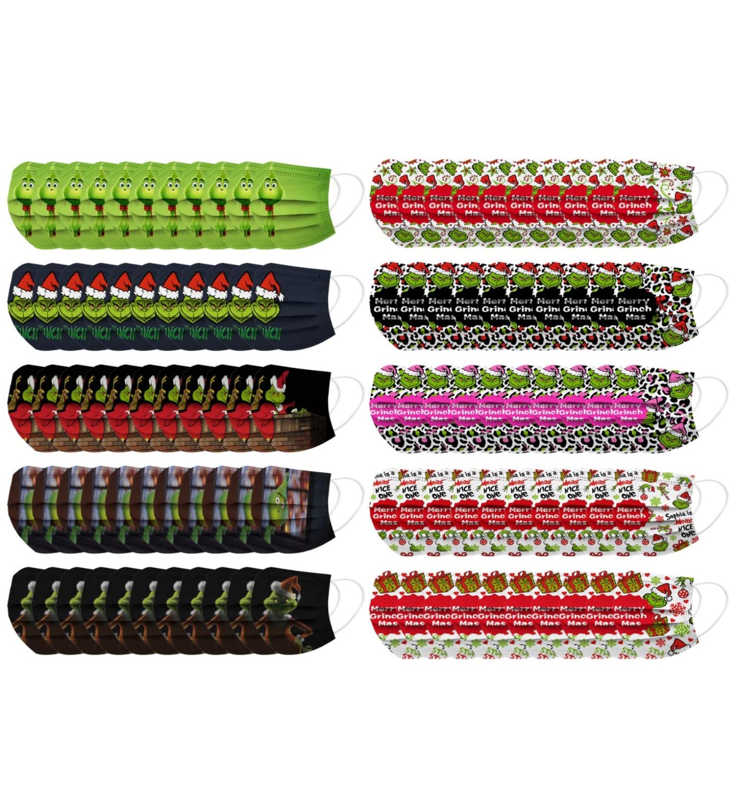 100Pcs Kids Grinch Disposable Face_Mask - Christmas Childrens Face_Mask Assorted Colors Design Boys Girls 3-Ply Face_Covering (Grinch C) - Buy Online on GoSupps.com