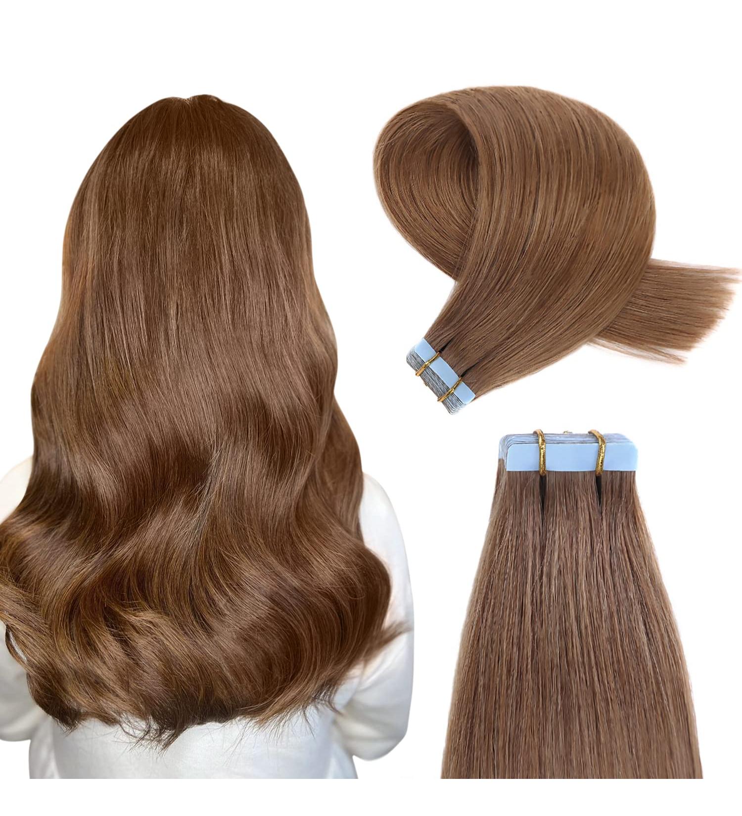Yilite 40cm Chestnut Brown Tape-In Hair Extensions | Real Remy Hair Silky Straight Seamless 20 Pieces - Buy Online on GoSupps.com
