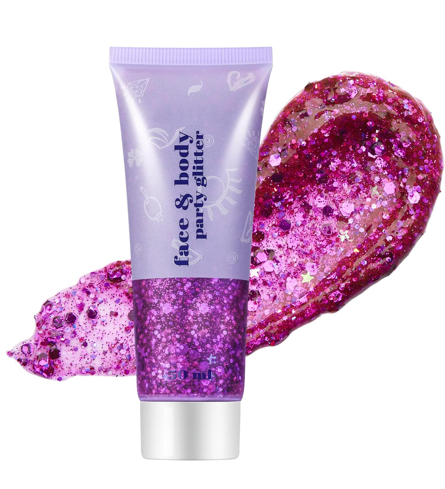 Holographic Purple Body Glitter Gel - Long Lasting Chunky Sequins for Singer Concerts & Festivals - 52g - Buy Online on GoSupps.com