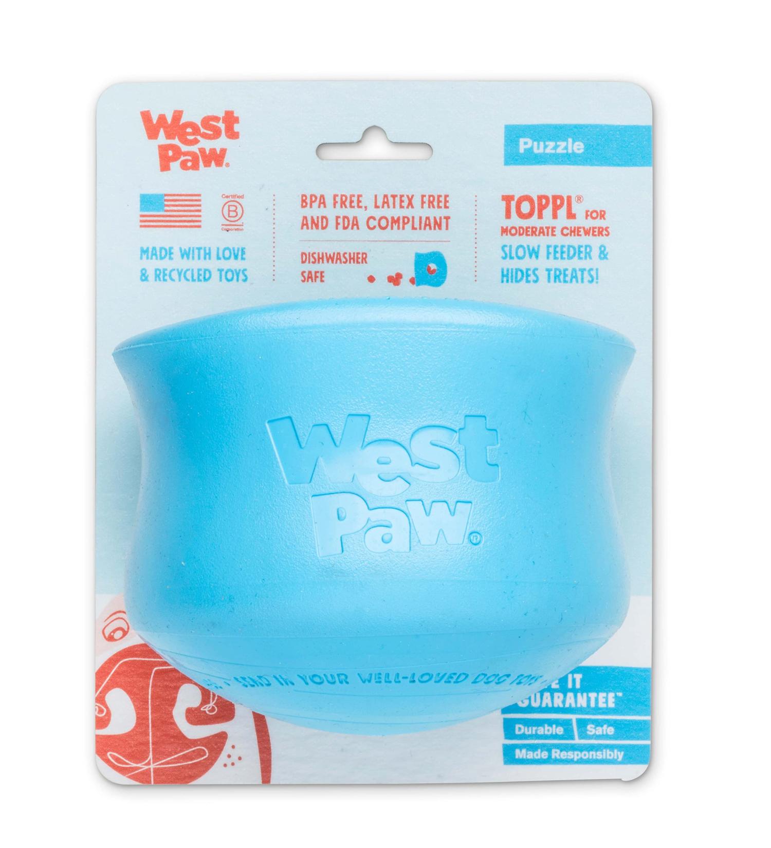West Paw Zogoflex Toppl Kurzli - Interactive Dog Puzzle Toy for Moderate Chewers - Dispenser for Treats & Dry Food - XL Aqua Blue - Buy Online on GoSupps.com