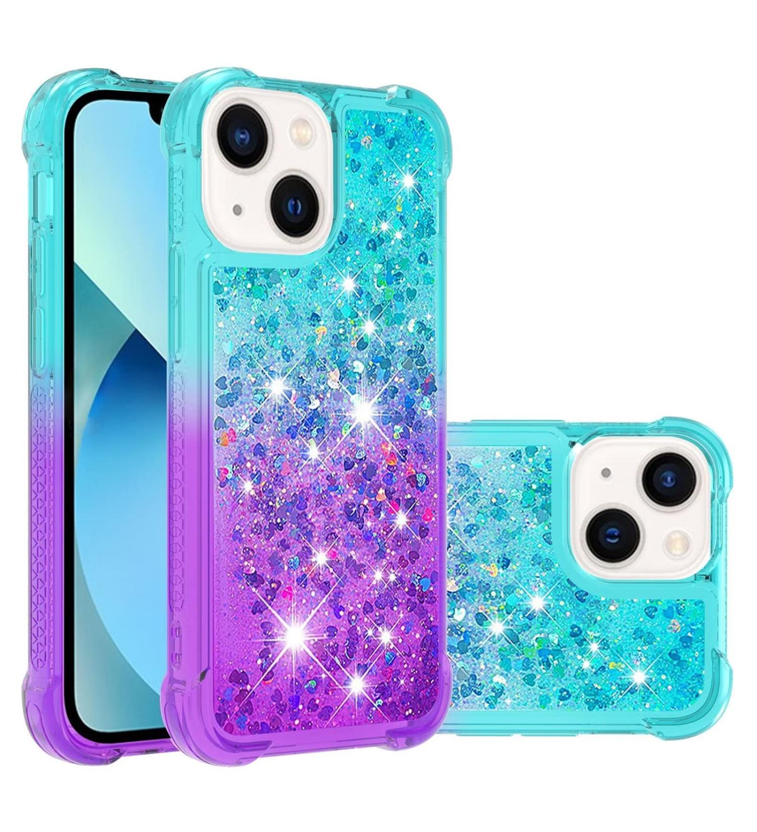 Shop Tivenfezk Nadoli Glitter Drive Sand Shell Case for iPhone 15 Plus | Shockproof Gradient Waterfall Design | Transparent Bumper & Liquid Cover in Blue Violet - Buy Online on GoSupps.com