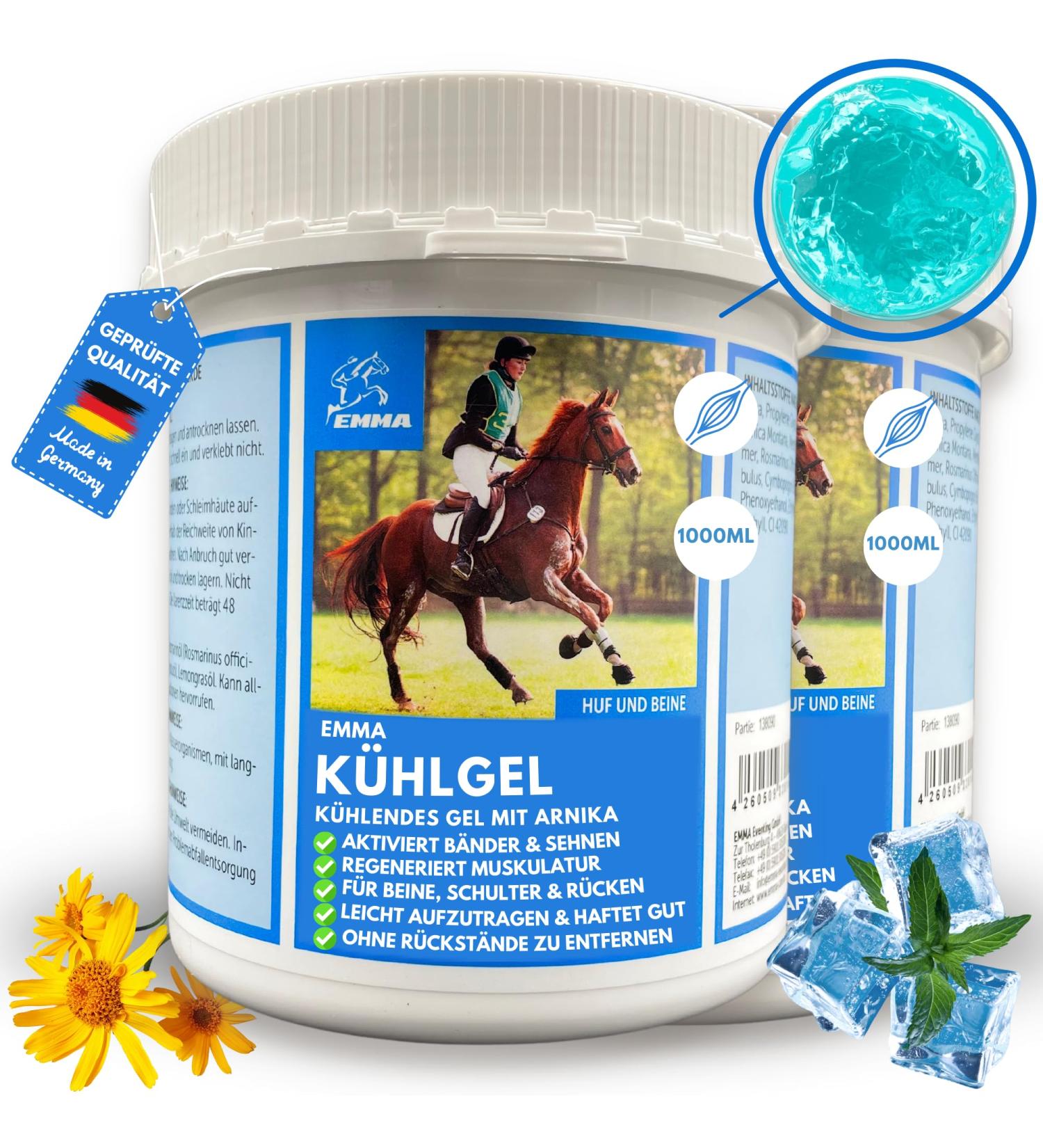 EMMA 2 x Cooling Horse Balm 1000 ml Refreshing Ointment with Arnica Massage Cream for Tendons Joints Muscles and Ligaments Extra Strong Horse Ointment - Buy Online on GoSupps.com