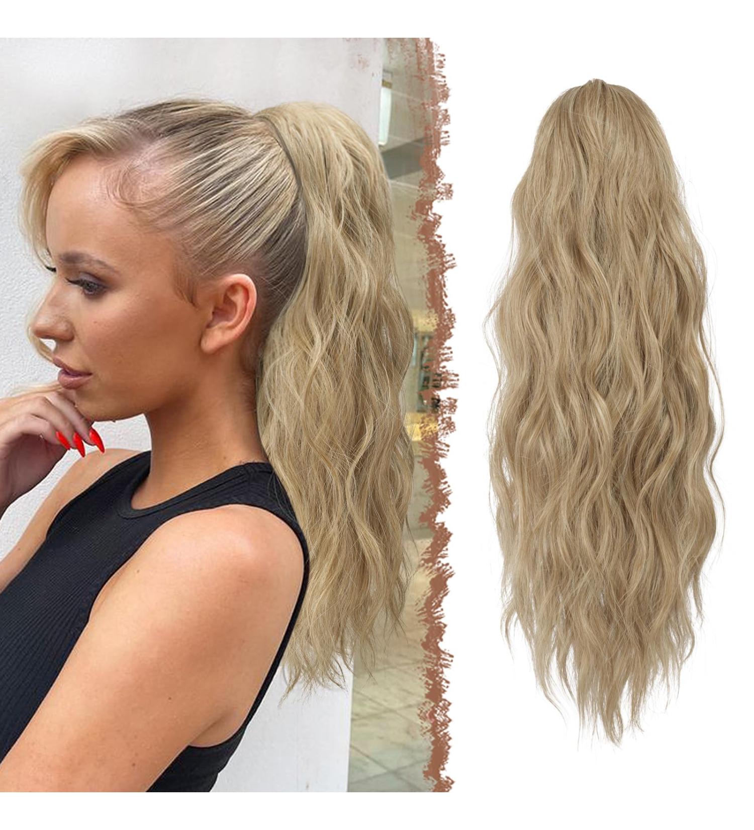 FESHFEN Blonde & Ash Blonde Mixed Curly Wavy Drawstring Ponytail Extension 18 inch - Synthetic Hairpiece for Women - Buy Online on GoSupps.com