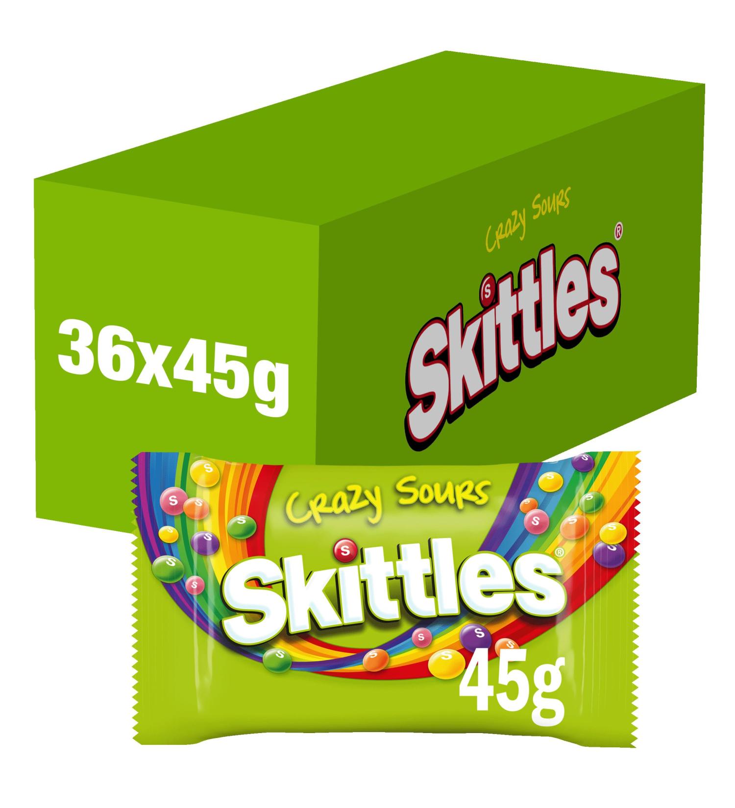 Skittles SKITTLES Crazy Sours - Tangy Fruit Flavored Sweets - Large pack containing 36 bags of 45g - 1.620kg