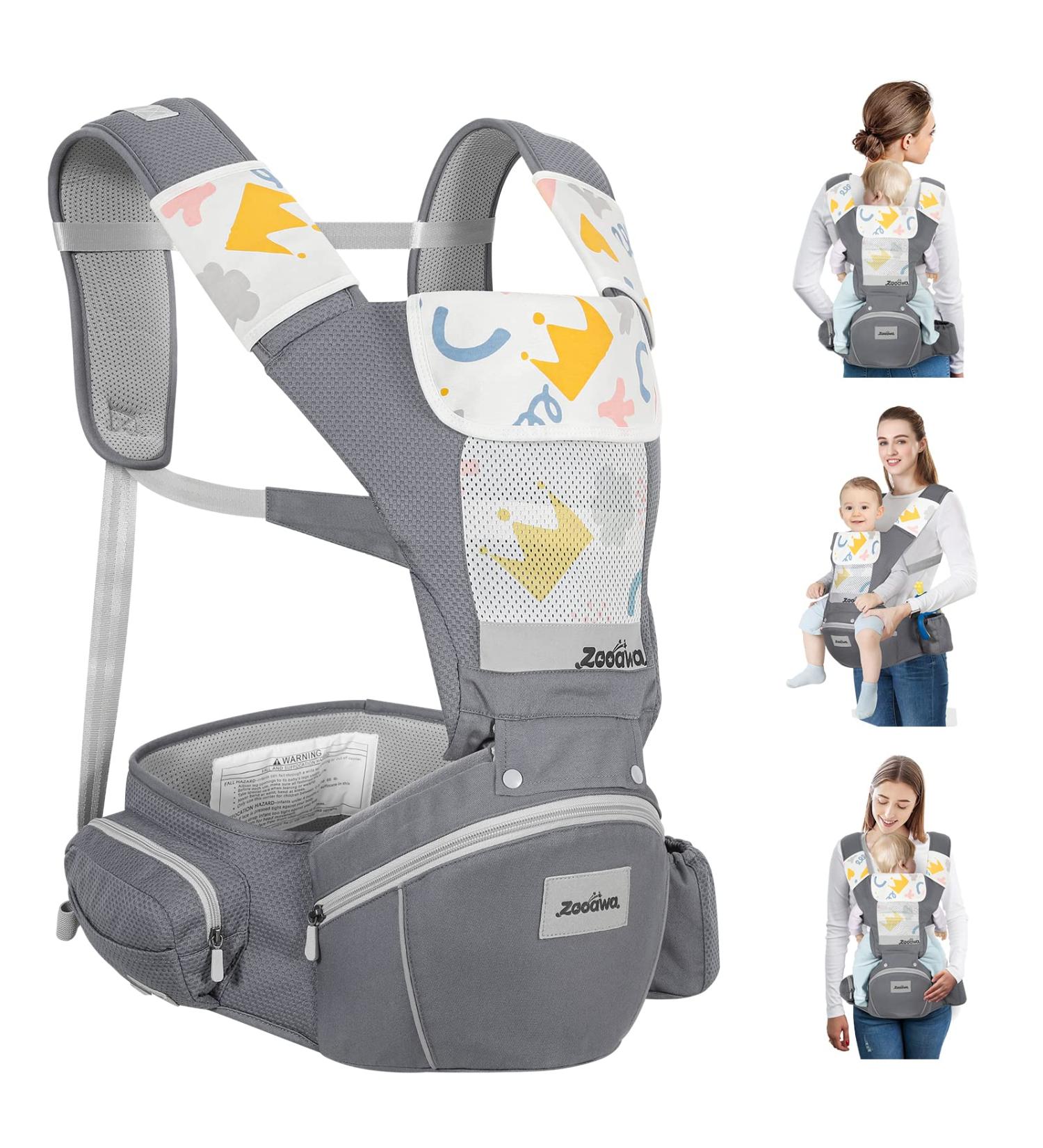 Zooawa 7 in 1 Baby Carrier with Lumbar Support - Soft Breathable Infant Holder for 0-36 Months - Gray - Buy Online on GoSupps.com