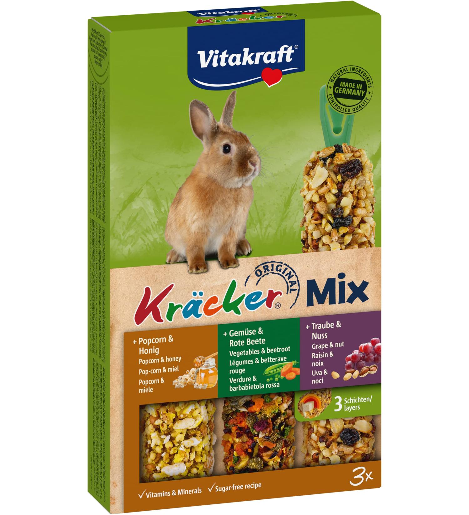 Vita Power Kr cker Mix for Dwarf Rabbits | Healthy Nibbles with Popcorn Honey Vegetables & Beetroot - No Sugar or Cereals (1x 3 Pieces) - Buy Online on GoSupps.com
