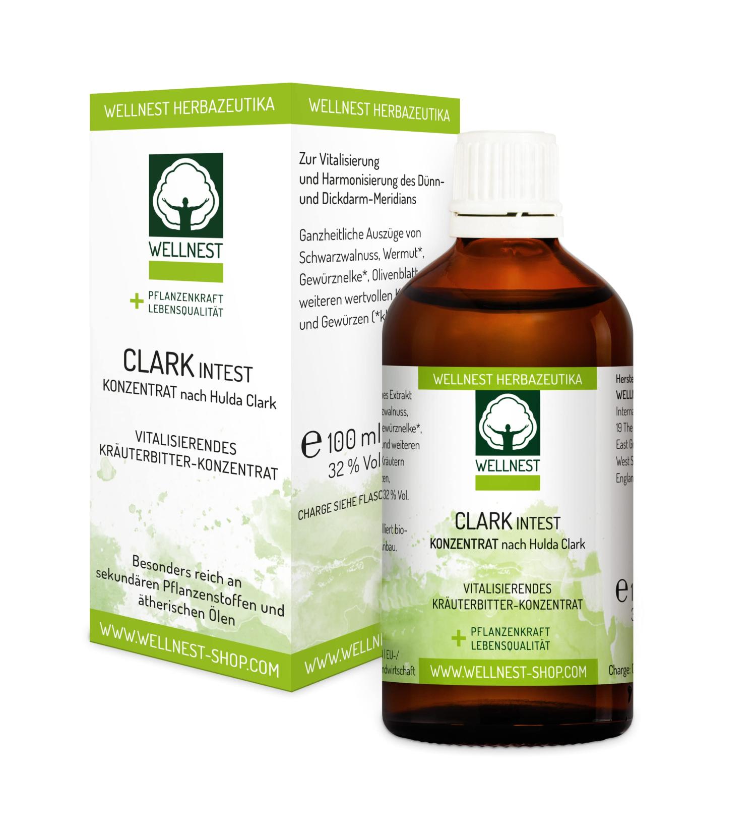 Wellnest Clarkin Test Herbal Bitter Concentrate 100ml | Vegan Darm Detox Kur | Hulda Clark Recipe | With Black Walnut Olive Leaf Clove - Buy Online on GoSupps.com