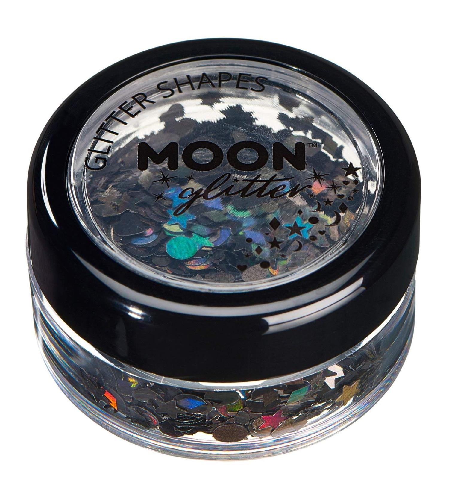 Moon Glitter Holographic Black Glitter Shapes - 3g - Cosmetic Festival Makeup for Face, Body, Nails, Hair, and Lips - Buy Online on GoSupps.com