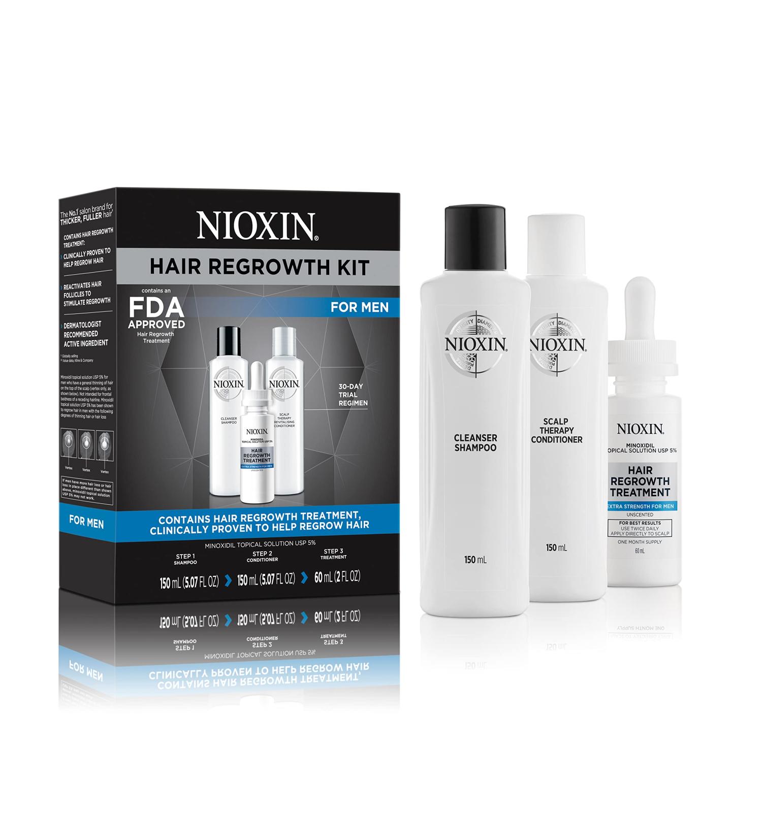 Nioxin Hair Regrowth Kit for Men - Shampoo, Conditioner, & 5% Minoxidil Treatment | 1-3 Month Supply Kit - Buy Online on GoSupps.com