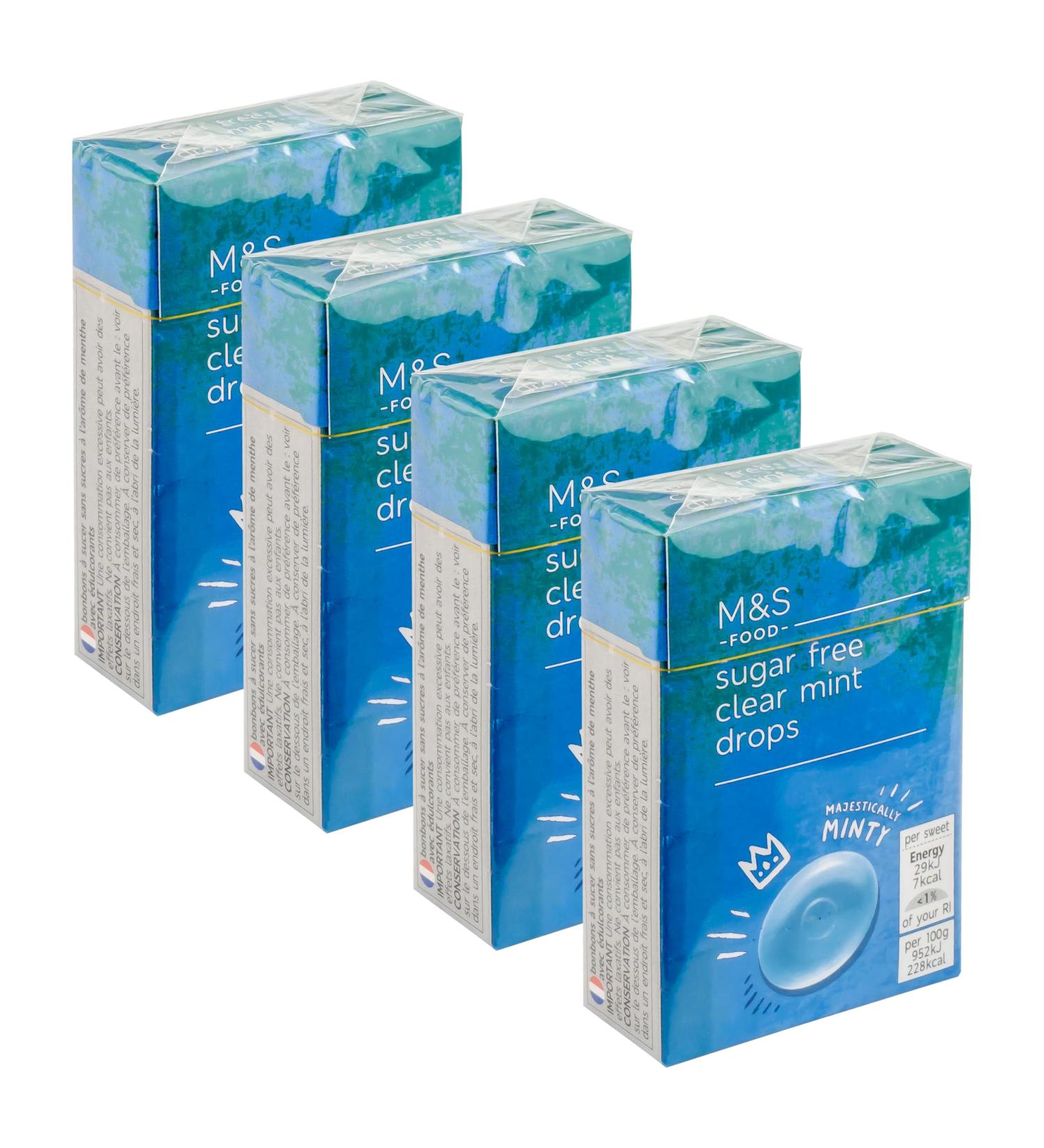 M&S Sugar Free Clear Mint Drops Hard Boiled Peppermint Sweets with Sweeteners Vegan - Set of 4 x 42g Boxes - Buy Online on GoSupps.com