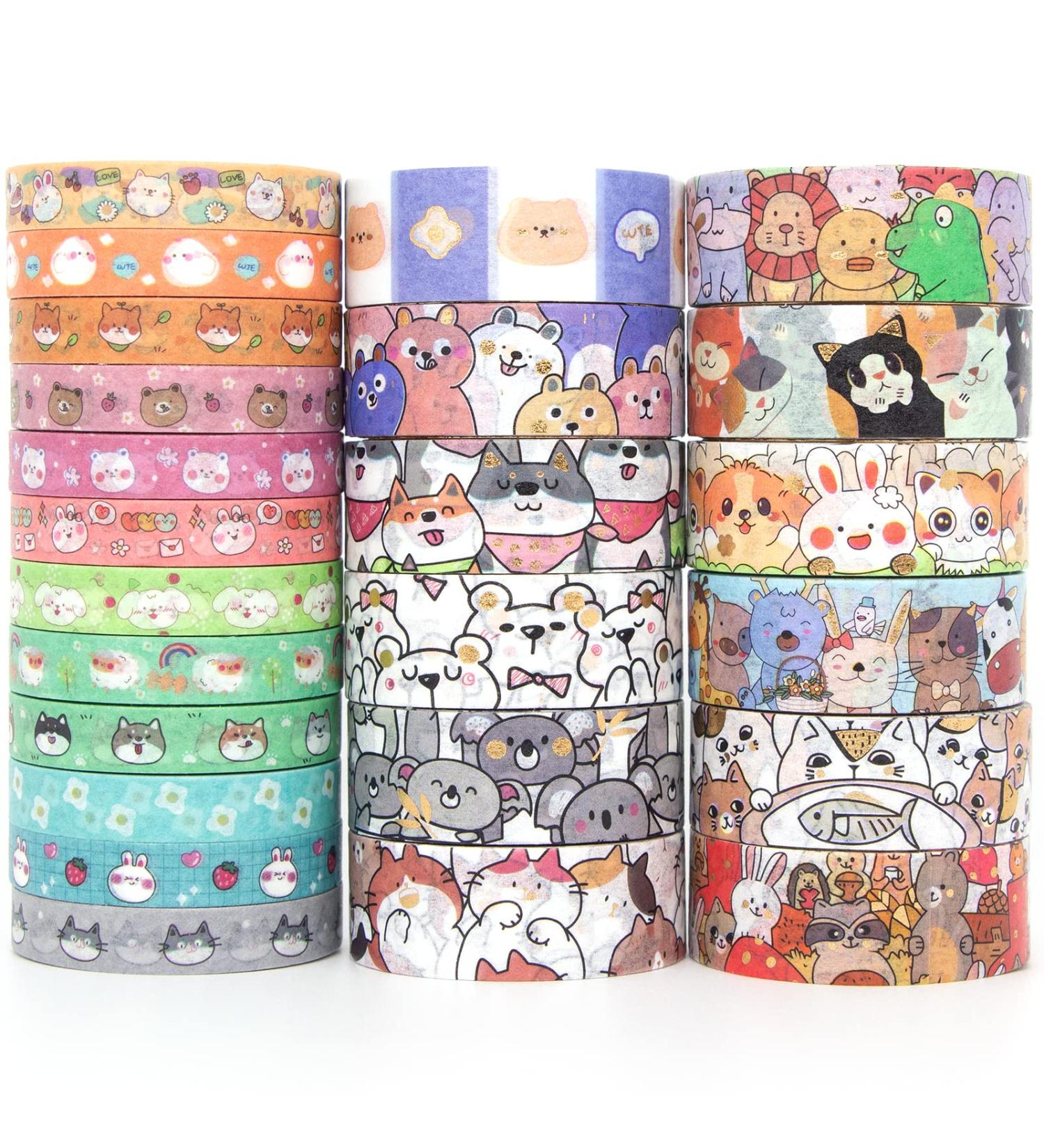 WAPETASHI Cute Washi Tape Set - 24 Rolls Kawaii Animals Gold Foil Decorative Masking Tape for Journaling, Scrapbooking, Kids Crafts & Gift Wrapping - Ideal for Aesthetic Supplies and Planners - Buy Online on GoSupps.com