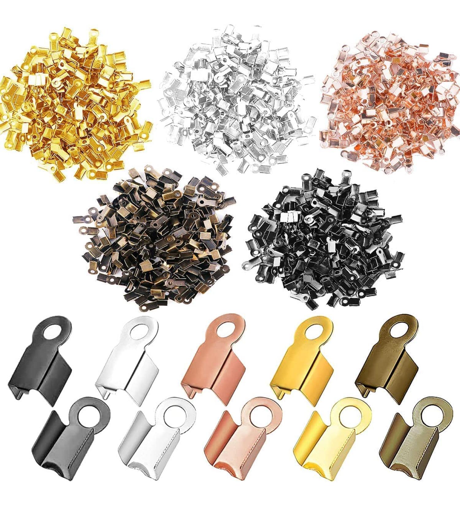1000 PCS Clamshell Crimp Fold Over Cord Ends - DIY Jewelry Making Cord Tips in Gold, Silver, Gun Black, Bronze, and Rose Gold - Buy Online on GoSupps.com