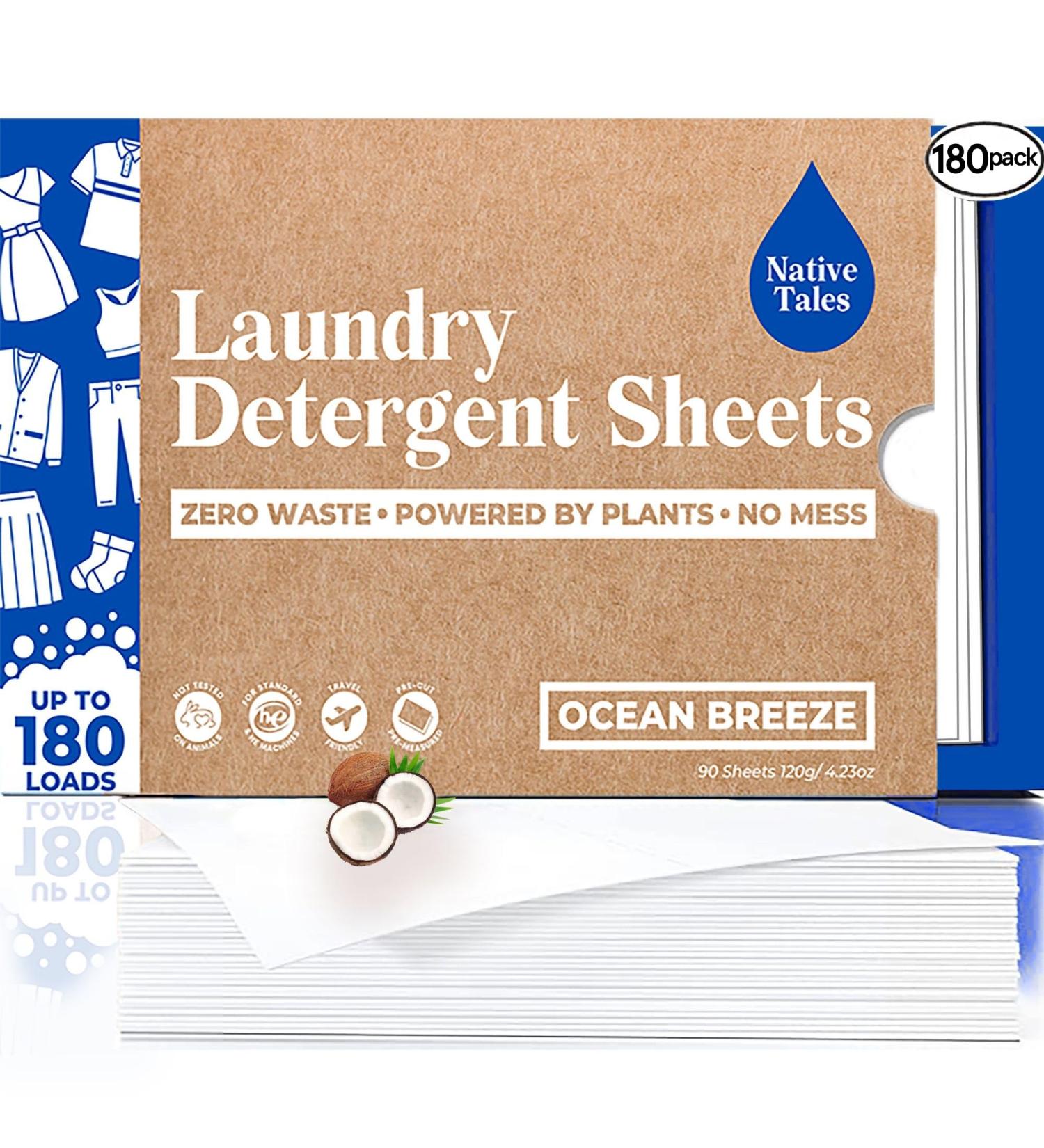 Eco-Friendly Laundry Detergent Sheets - Ocean Breeze Scent 180 Loads Portable & Space-Saving for Travel - Buy Online on GoSupps.com