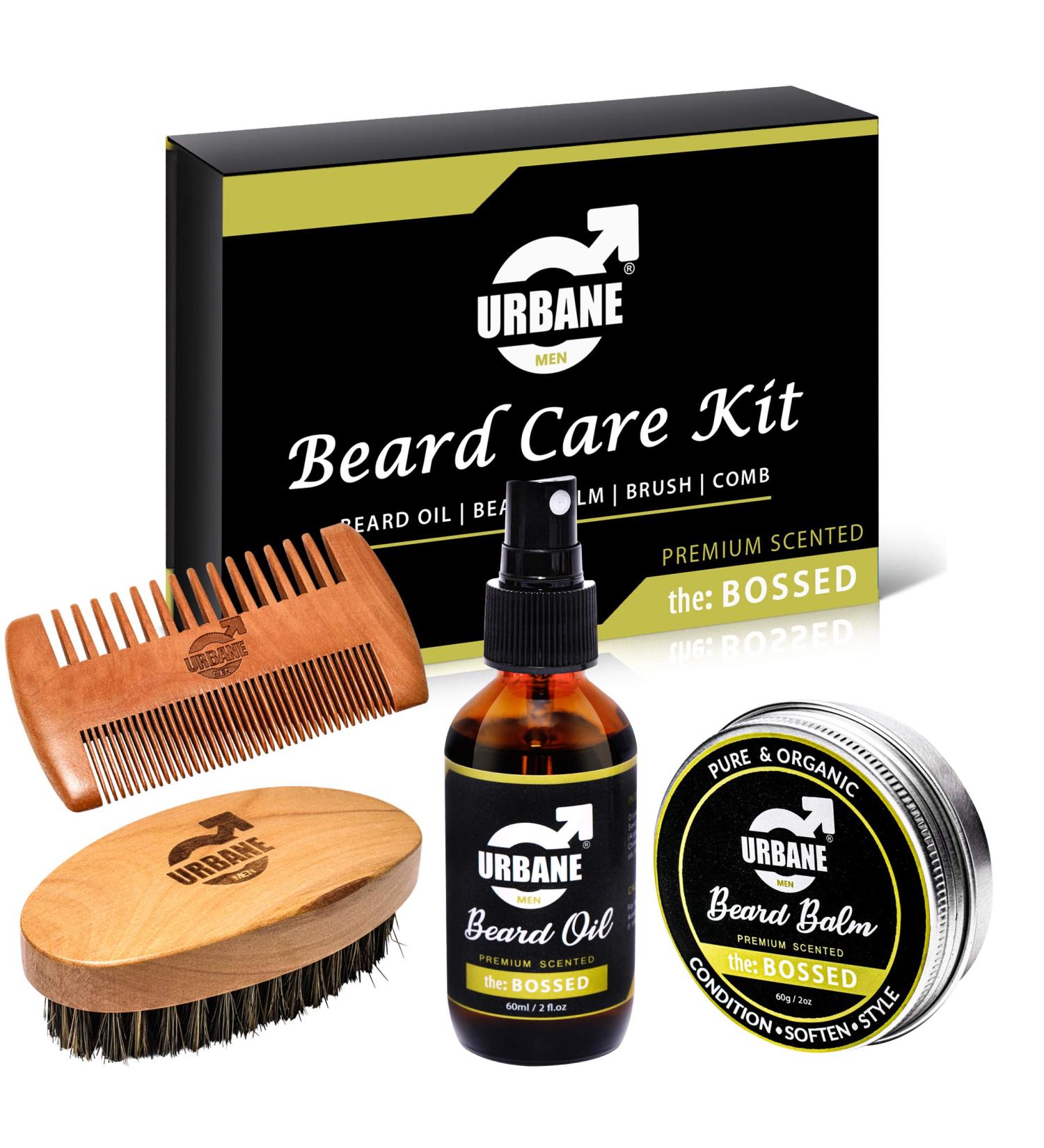 Urbane Men Beard Care Kit Premium Scented Beard Grooming Set with Beard Oil Beard Balm Beard Brush & Comb Natural and Organic Ingredients Moisturising Beard Conditioner Gift Set (the: BOSSED) - Buy Online on GoSupps.com