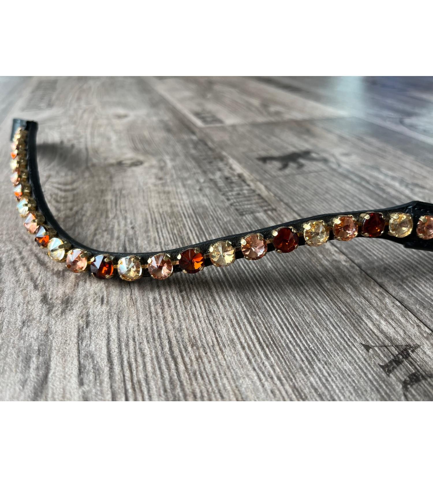 Generically forehead straps with large stone warmblood thoroughbred (warm blood XL 45cm gold/rose gold/brown) Warmblood XL 45cm gold/rose gold/brown