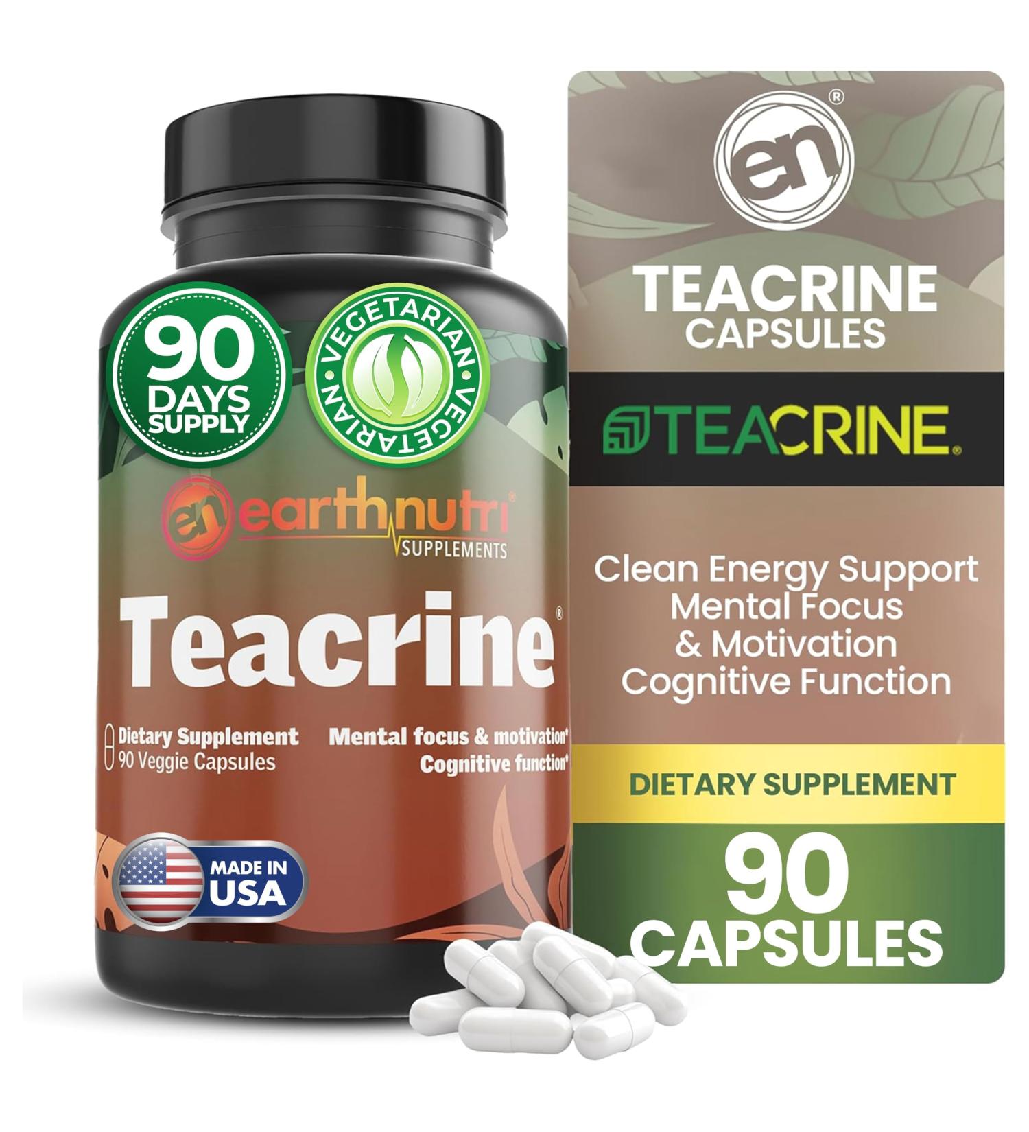 EarthNutri Theacrine Energy and Focus Supplement Gluten and Additives Free 1 Capsule Daily Vegetable Capsule for Enhanced Alertness and Endurance 250mg Theacrine Caps (90 Count Unflavored) - Buy Online on GoSupps.com
