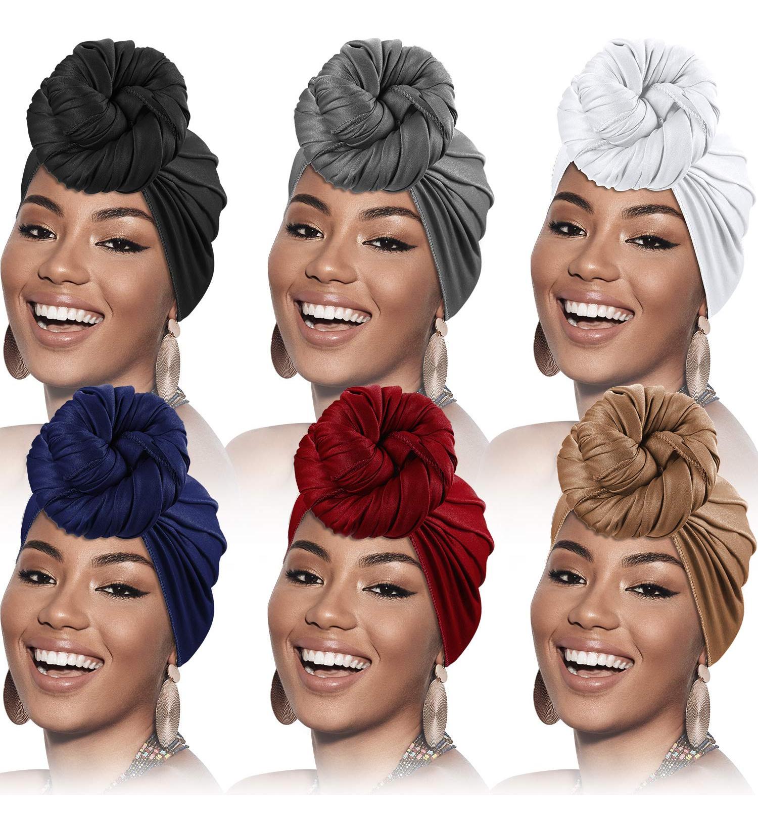 SATINIOR 6-Piece Head Wrap Scarf Set for Women - Soft Stretch Turban Tie Headbands in Black, White, Gray, Blue, Red, Light Brown - Buy Online on GoSupps.com
