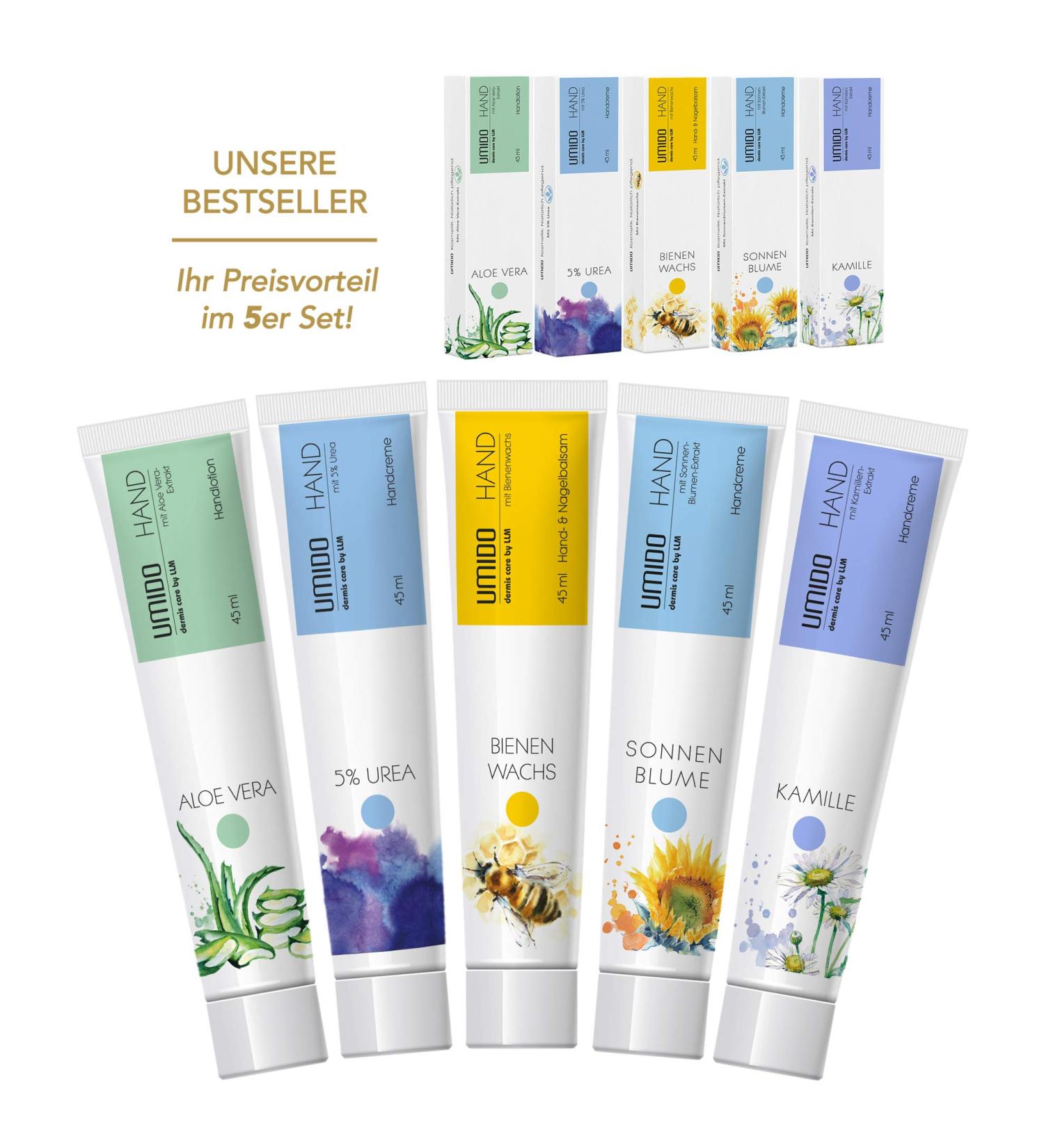 UMIDO 5-Piece Hand Lotion Set | Aloe Vera Urea Beeswax Sunflower & Chamomile | Nourishing Hand Cream for All Skin Types - Buy Online on GoSupps.com