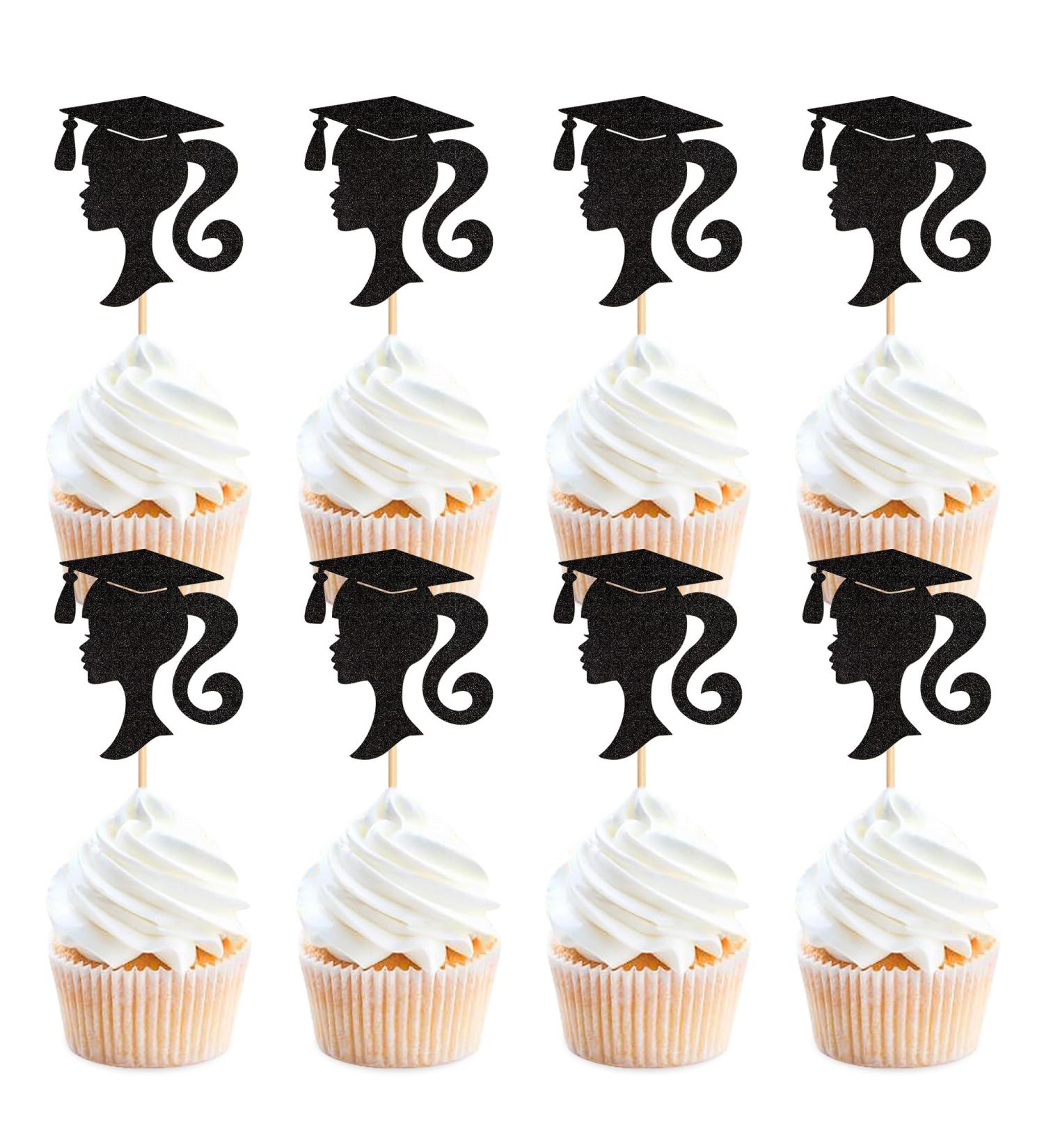 Cyodoos 24pcs 2024 Girl Graduation Theme Black Cupcake Toppers Girl Graduate Silhouette Cupcake Picks 2024 Students Graduation Theme Party Cake Decorations Supplies Graduation2 - Buy Online on GoSupps.com