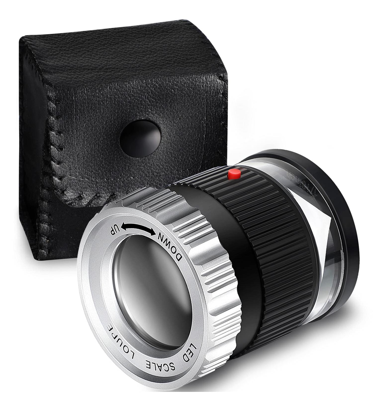 30X LED Lighted UV Loupe Magnifier | Adjustable Focal Length | Foldable Jewelry Magnifier Glass - Black - Buy Online on GoSupps.com