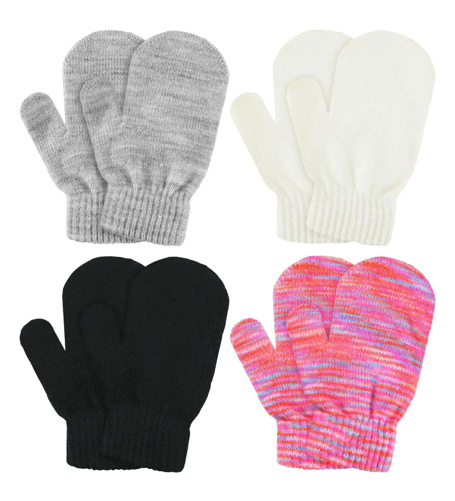 4 Pairs Toddler Knitted Winter Mittens - Unisex Full Finger Stretch Gloves for Boys and Girls - Buy Online on GoSupps.com