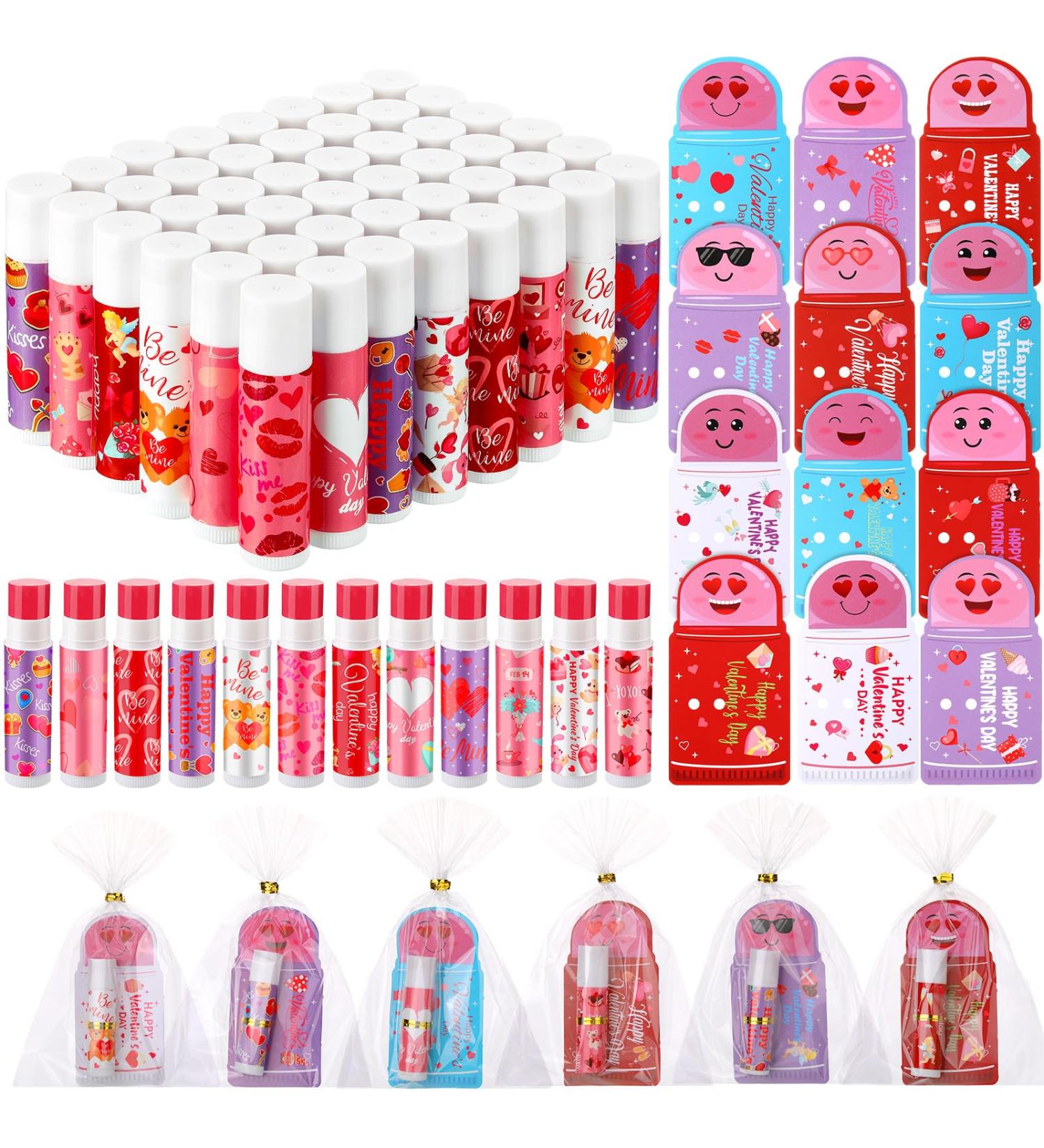 Swiffen 48 Pcs Valentines Day Classroom Exchange Gifts Bulk for Kids Valentines Lip Balm with Cards for Classroom Prize School Exchange Boys Girls Party Favors(Cute Heart) - Buy Online on GoSupps.com