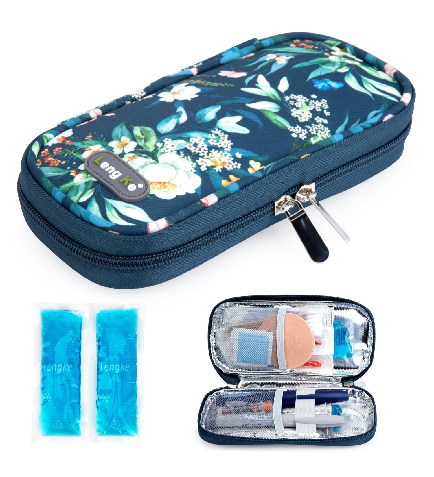 Youshares Insulin Cooling Bag with 2 Cooling Packs - Diabetic Travel Pocket & Accessories (Blue Camellia) - Keep Your Insulin Safe & Cool - Buy Online on GoSupps.com