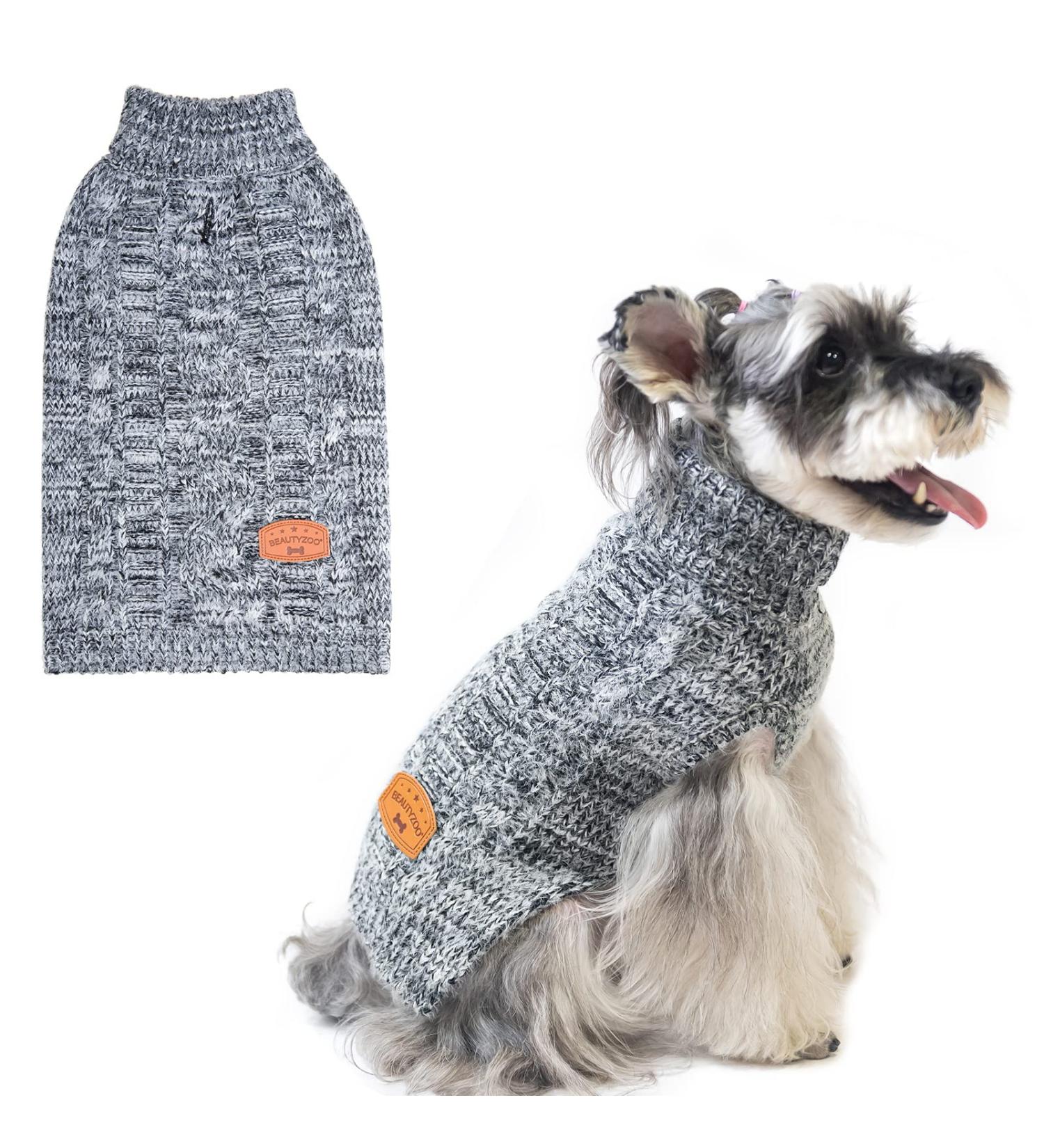 BEAUTYZOO Small Dog Sweater - Turtleneck Cable Knit Winter Coat for Small Medium Dogs (Retro Grey, M) - Buy Online on GoSupps.com
