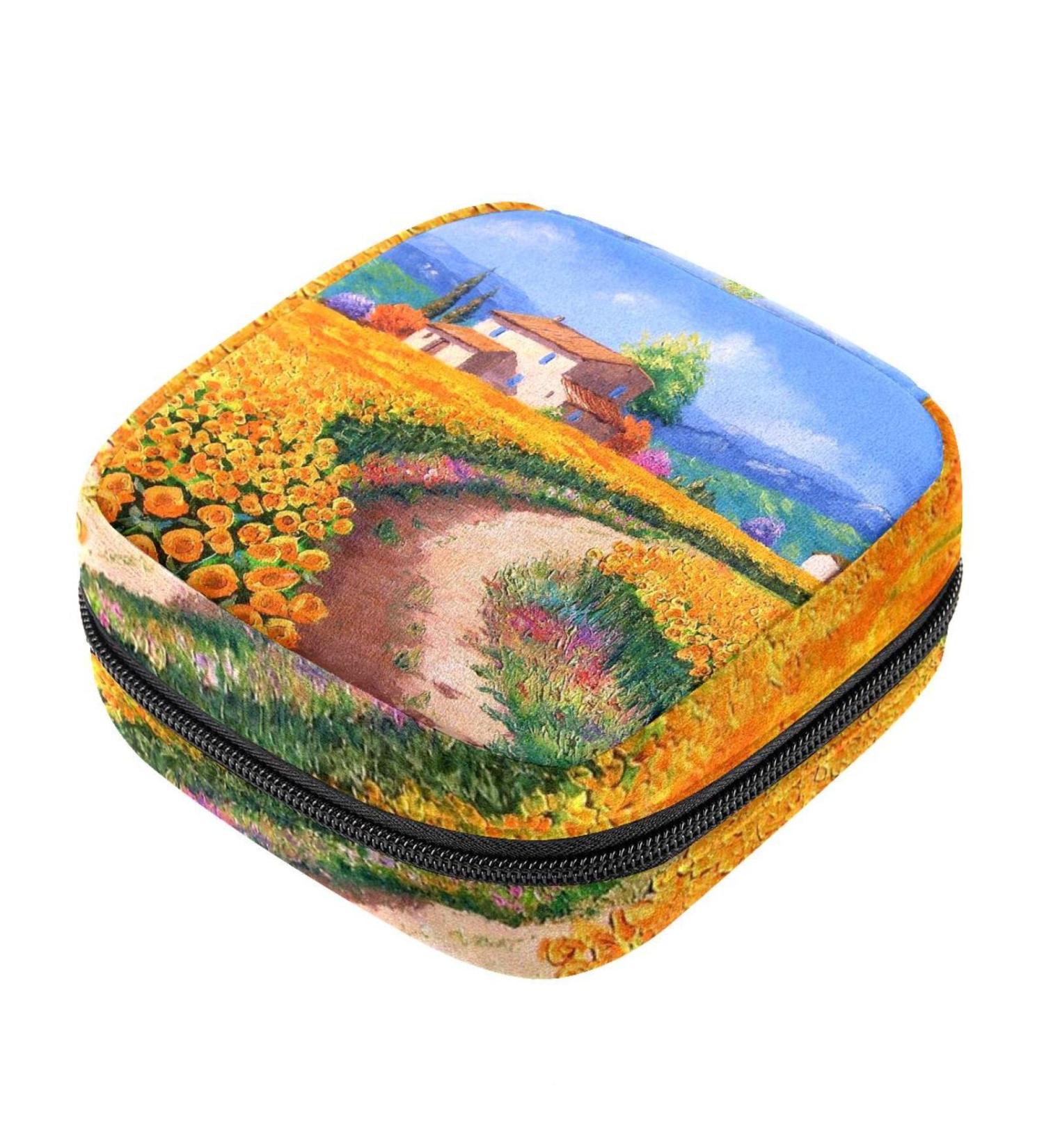 Stylish Menstruation Pad Bag with Zipper - Sunflower Oil Paintings | Women's Tampon & Napkin Organizer - Buy Online on GoSupps.com