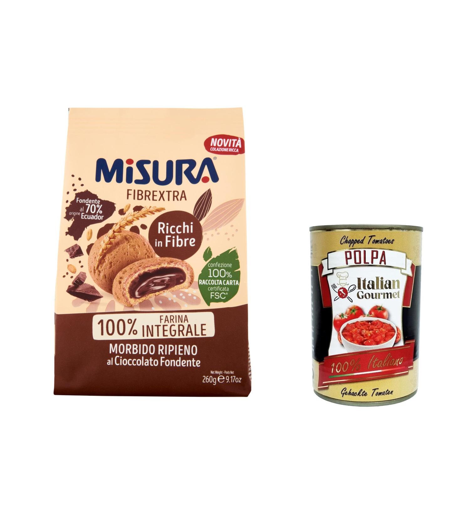  Italian Gourmet E.R. Misura Fibrextra Whole Wheat Biscuits Filled with Chocolate Set of 3 Whole Biscuits Filled with Dark Chocolate 100% Whole Wheat Flour High in Fiber 260 g + Gourmet Italian Pulp 400 g - Buy Online on GoSupps.com