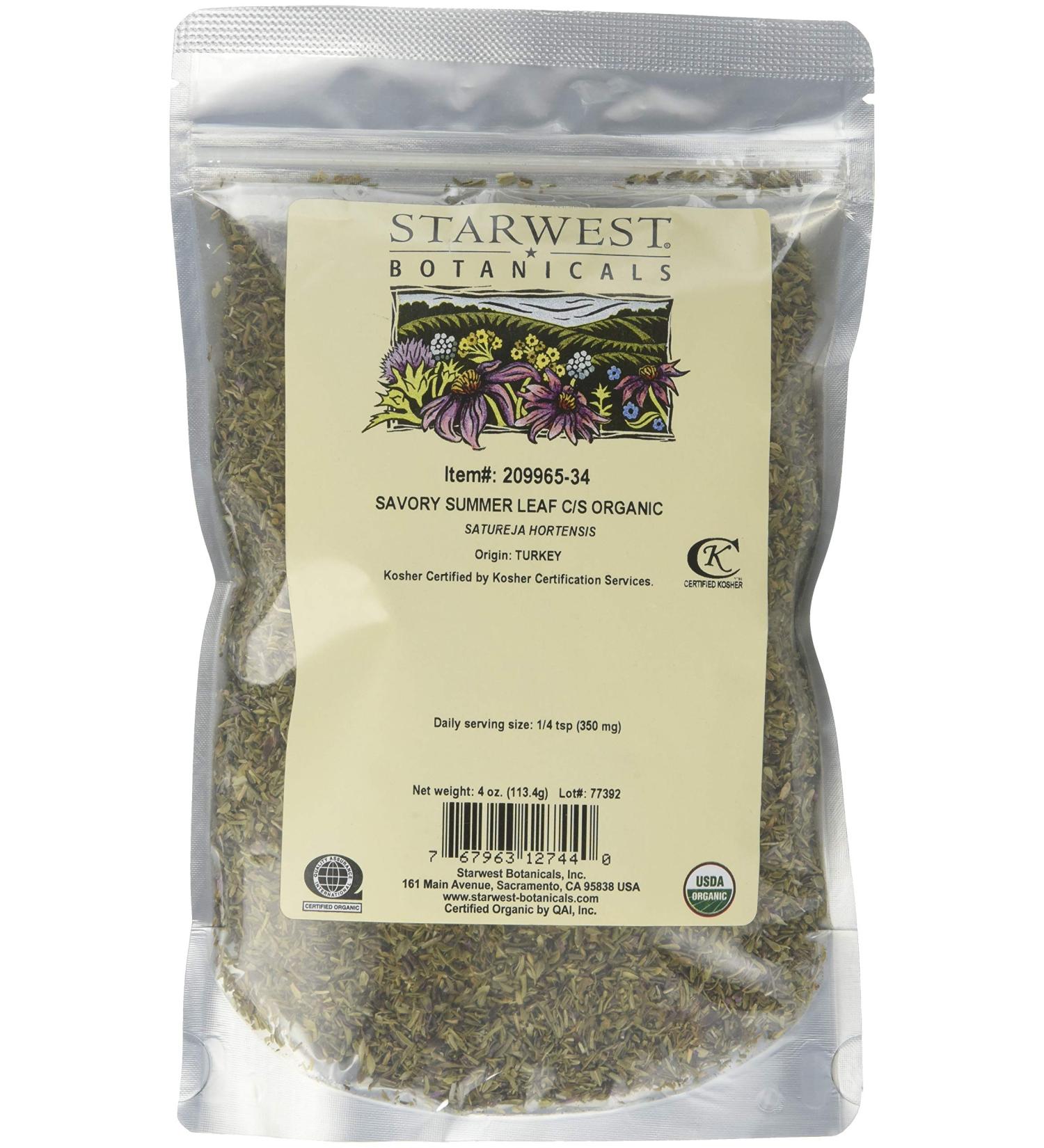 Starwest Botanicals Organic Savory Leaf Cut & Sifted, 4 Ounces