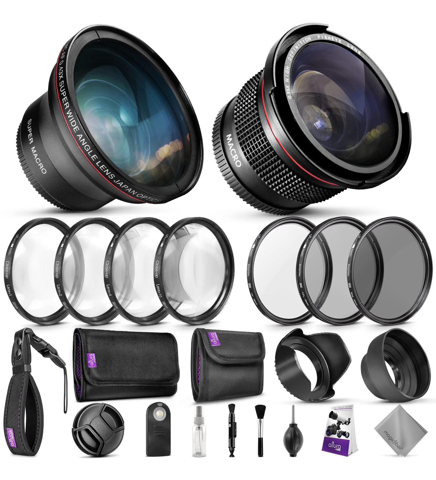 Altura Photo 58mm Professional Accessory Kit for Canon EOS Rebel T8i T7i T7 T6i T6 SL3 DSLR - Wide Angle & Fisheye Lens, Filter Kit, Macro Close-Up Set, UV CPL ND4 & More - Buy Online on GoSupps.com