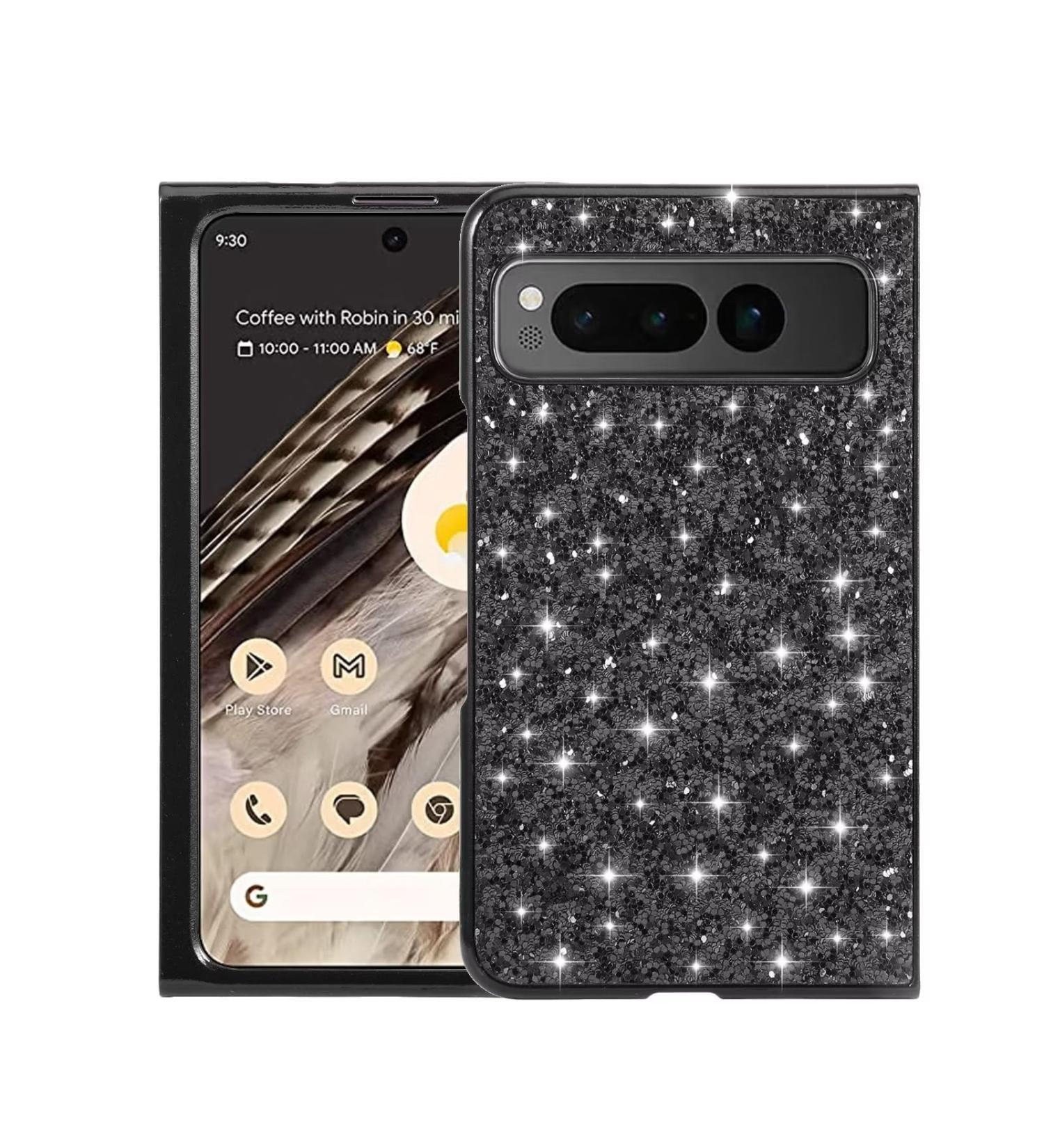 Buy Tivenfezk Nadoli Glitter Case for Google Pixel Fold - Ultra-Thin Shockproof Black Glossy Bling Protective Cover - Buy Online on GoSupps.com