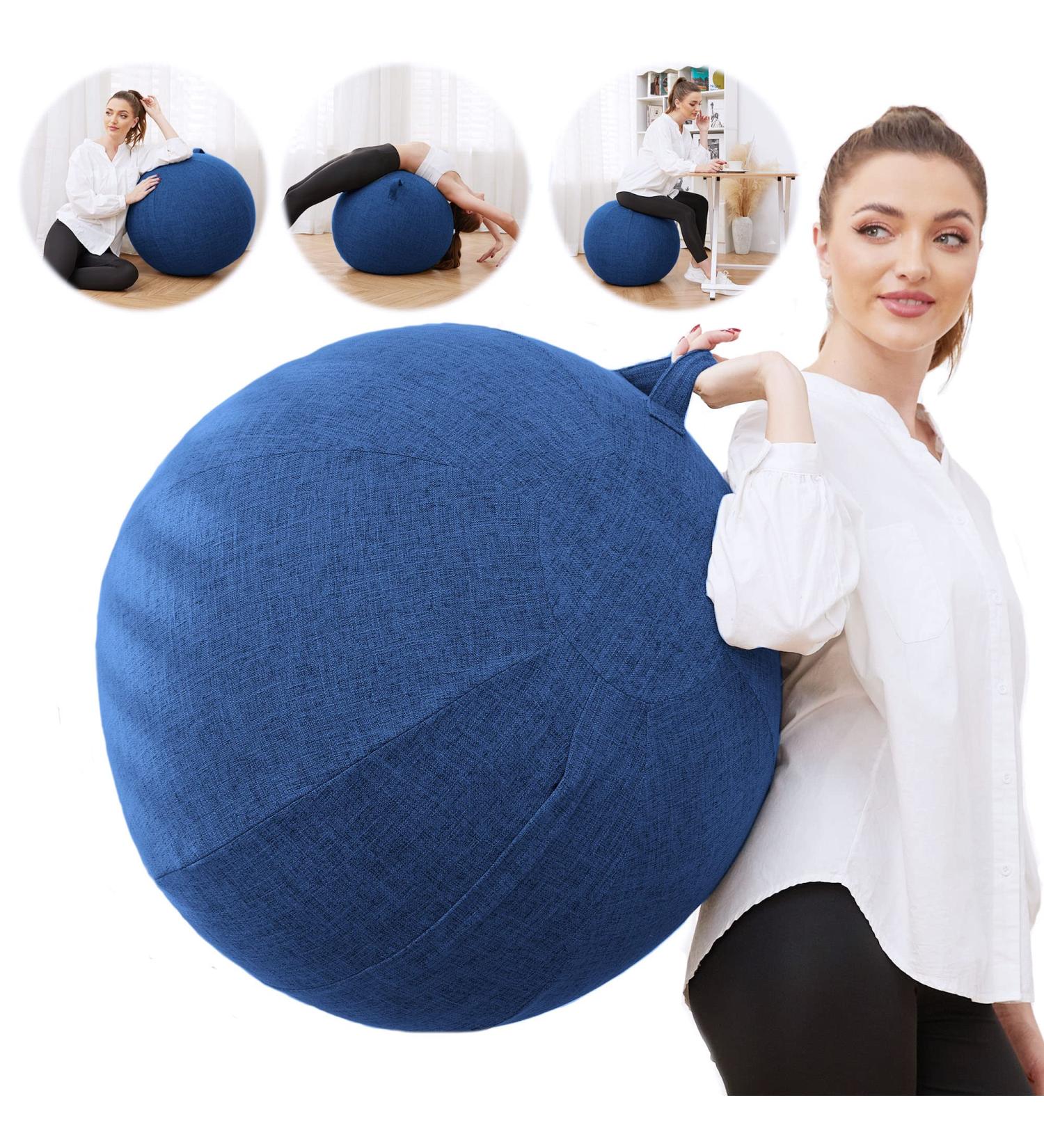 TokSay 25IN Exercise Ball Chair with Fabric Cover - Yoga Pilates Ball for Home Office Desk - Pregnancy & Balance Seat for Back Pain Relief & Posture Improvement - Blue - Buy Online on GoSupps.com